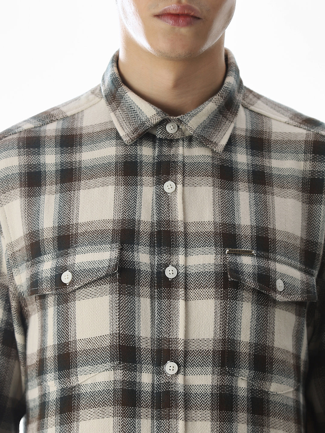 Beige Check Cotton Shirt