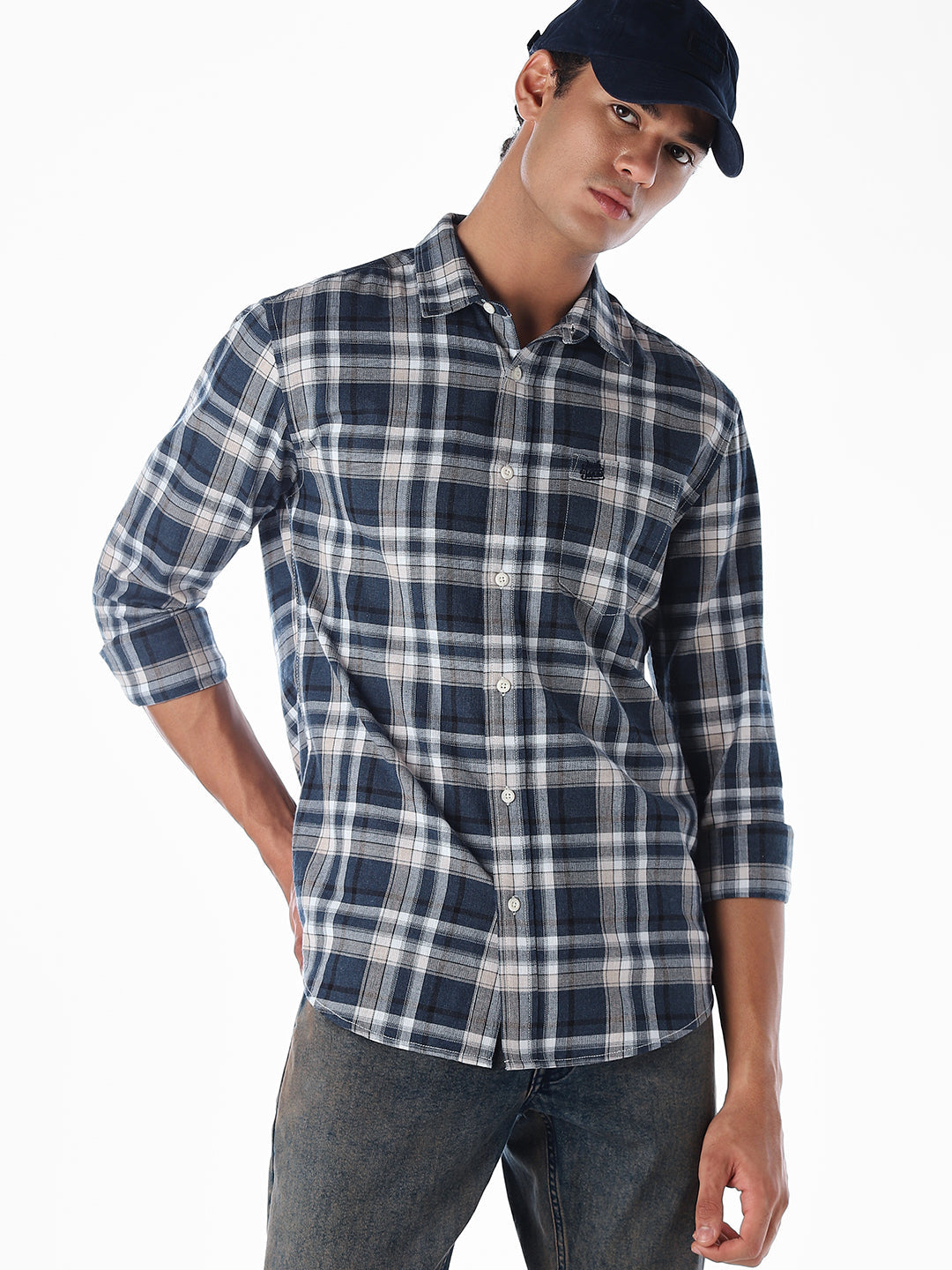 Blue Check Full Sleeves Shirt - S