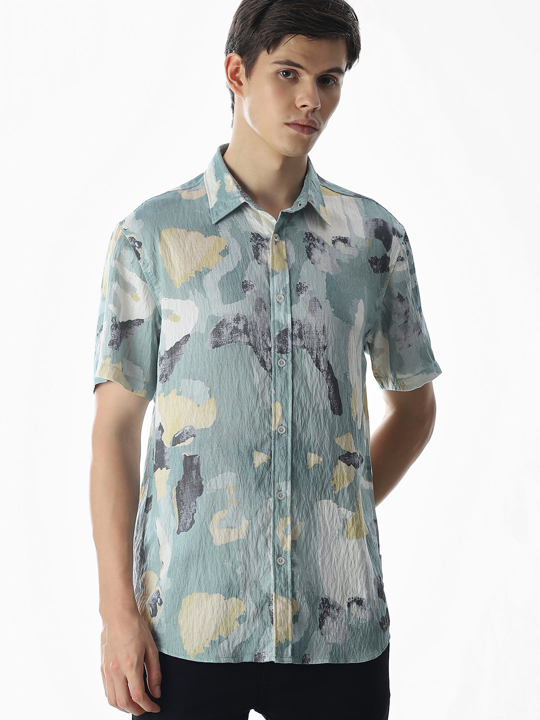 Comfort Fit Printed Shirt - Green - S