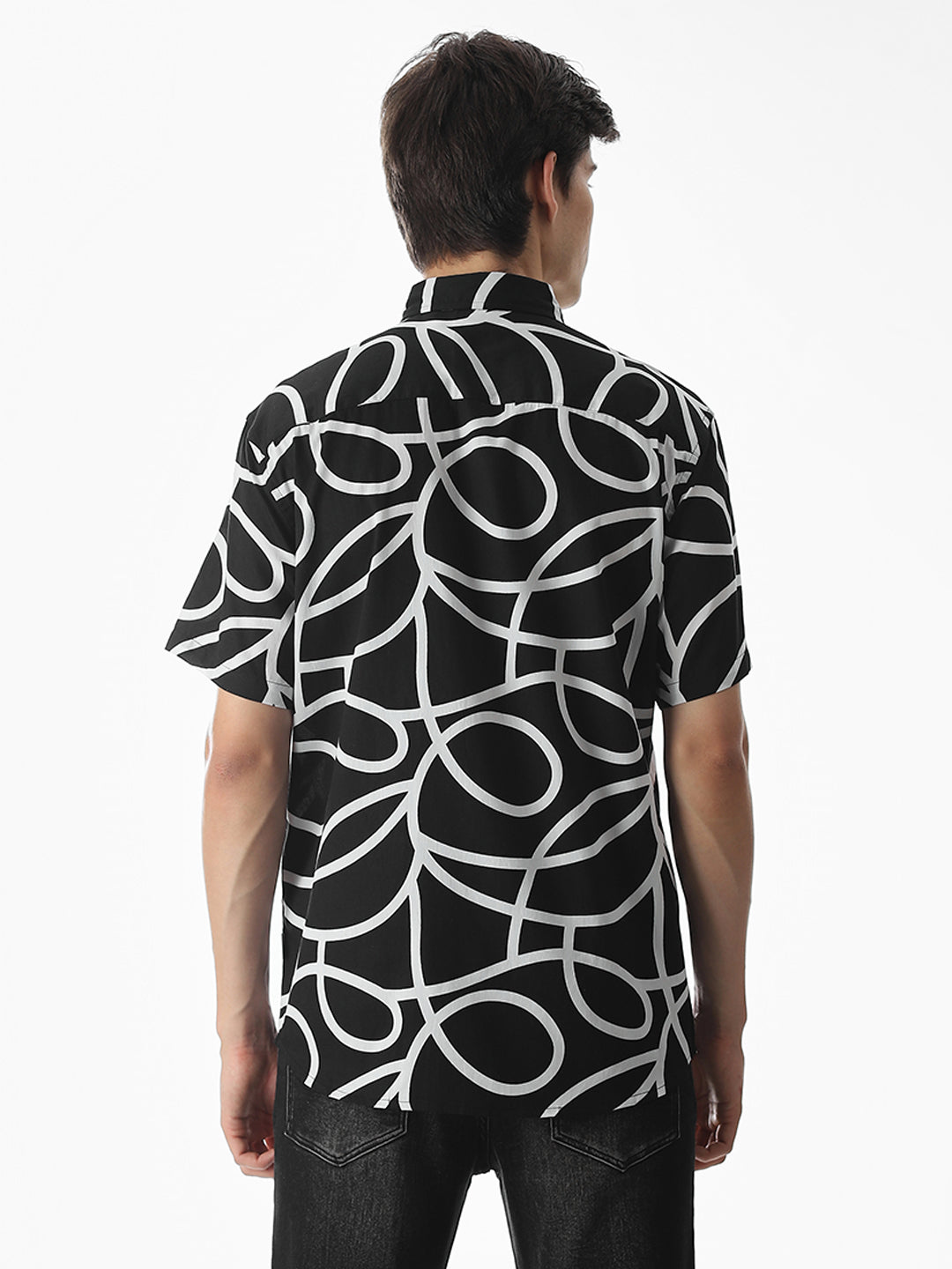 Regular Fit Black Printed Shirt