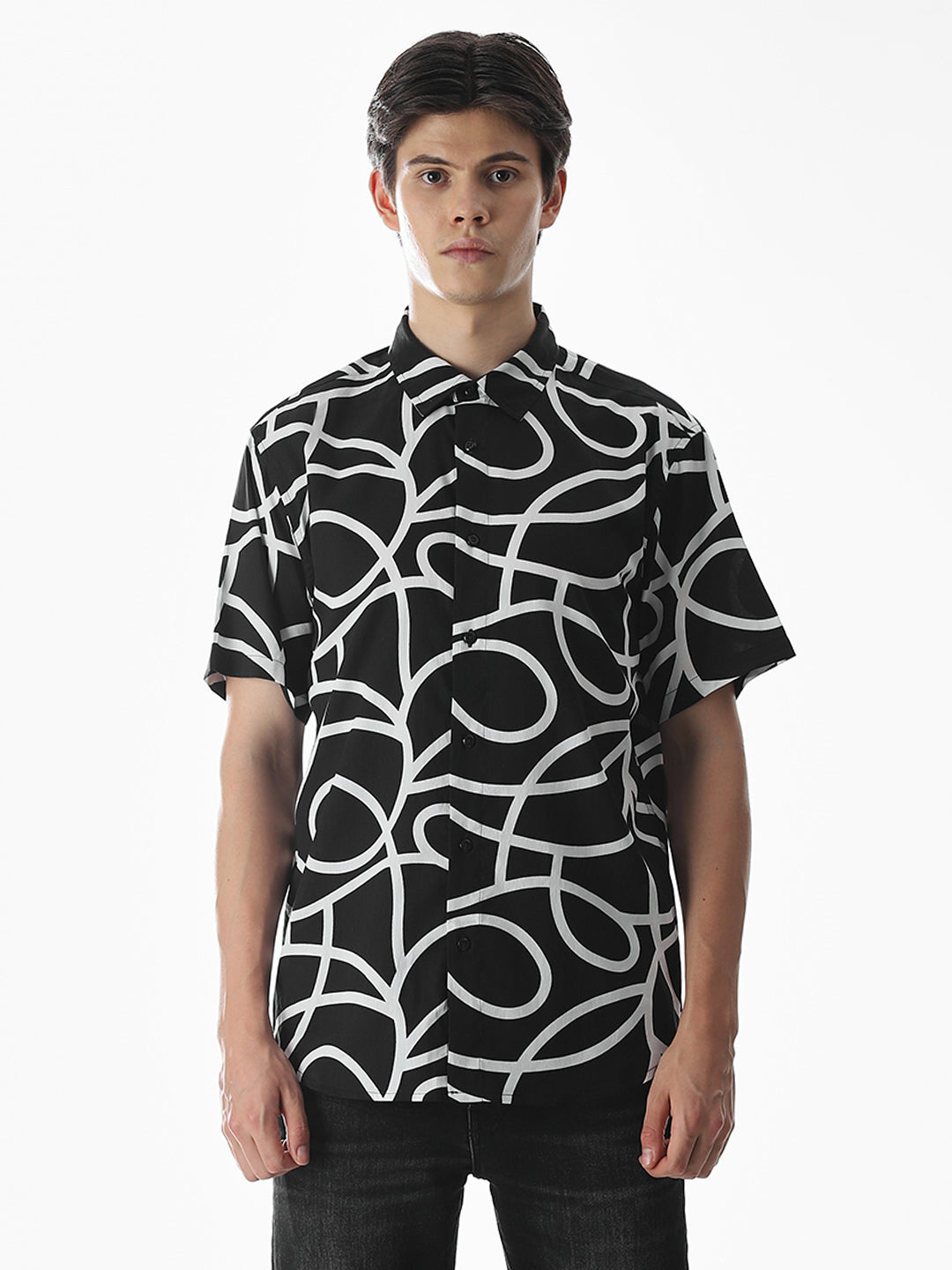 Regular Fit Black Printed Shirt