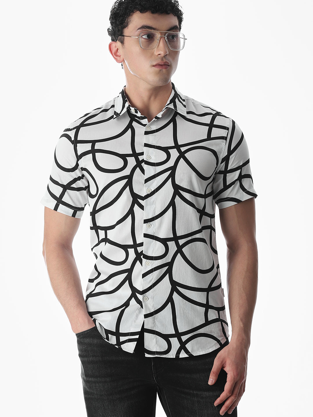 Regular Fit White Printed Shirt - M