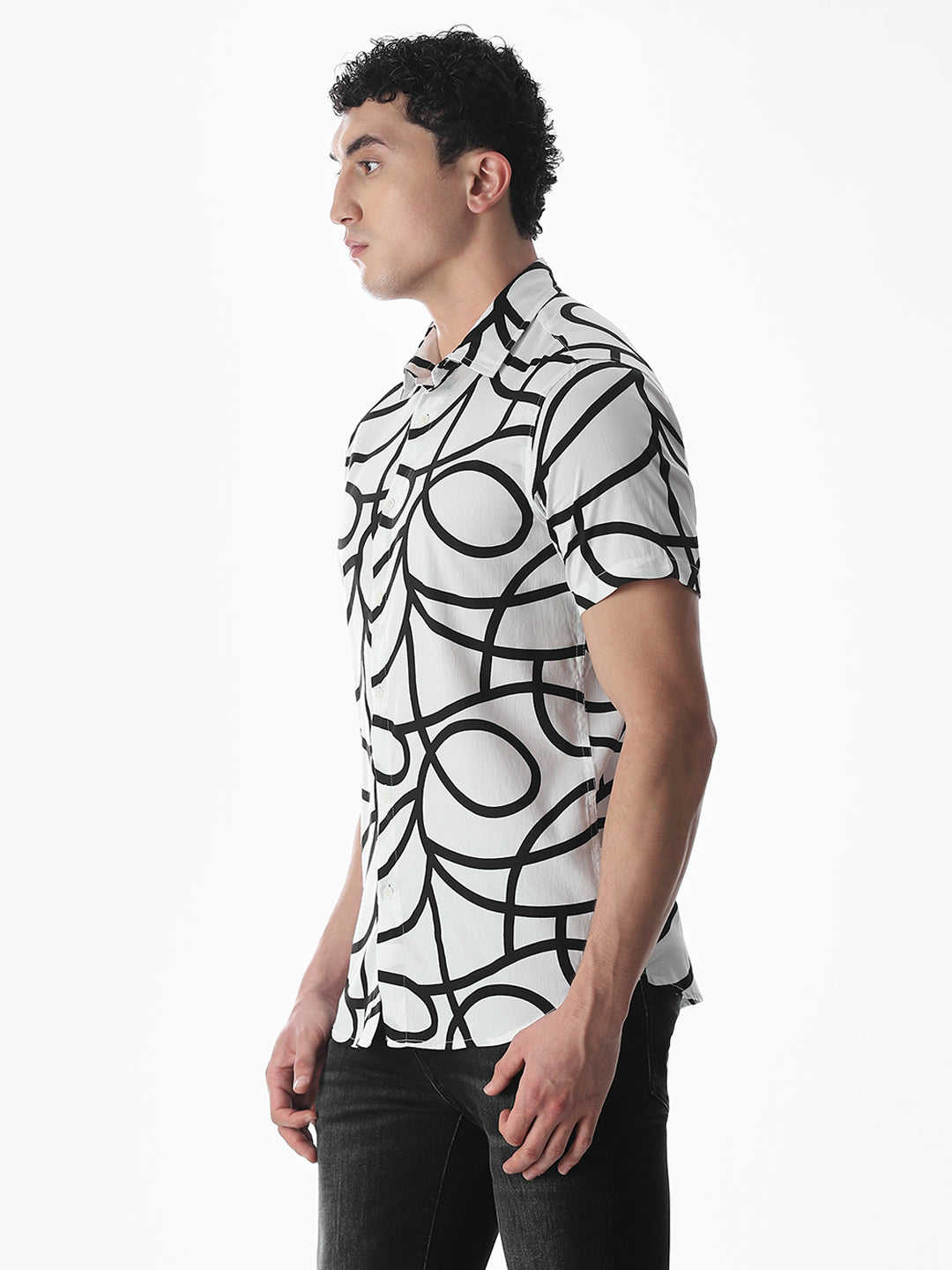 Regular Fit White Printed Shirt