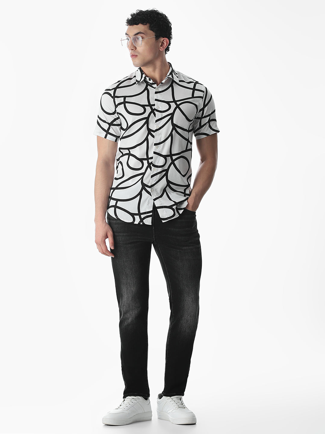 Regular Fit White Printed Shirt