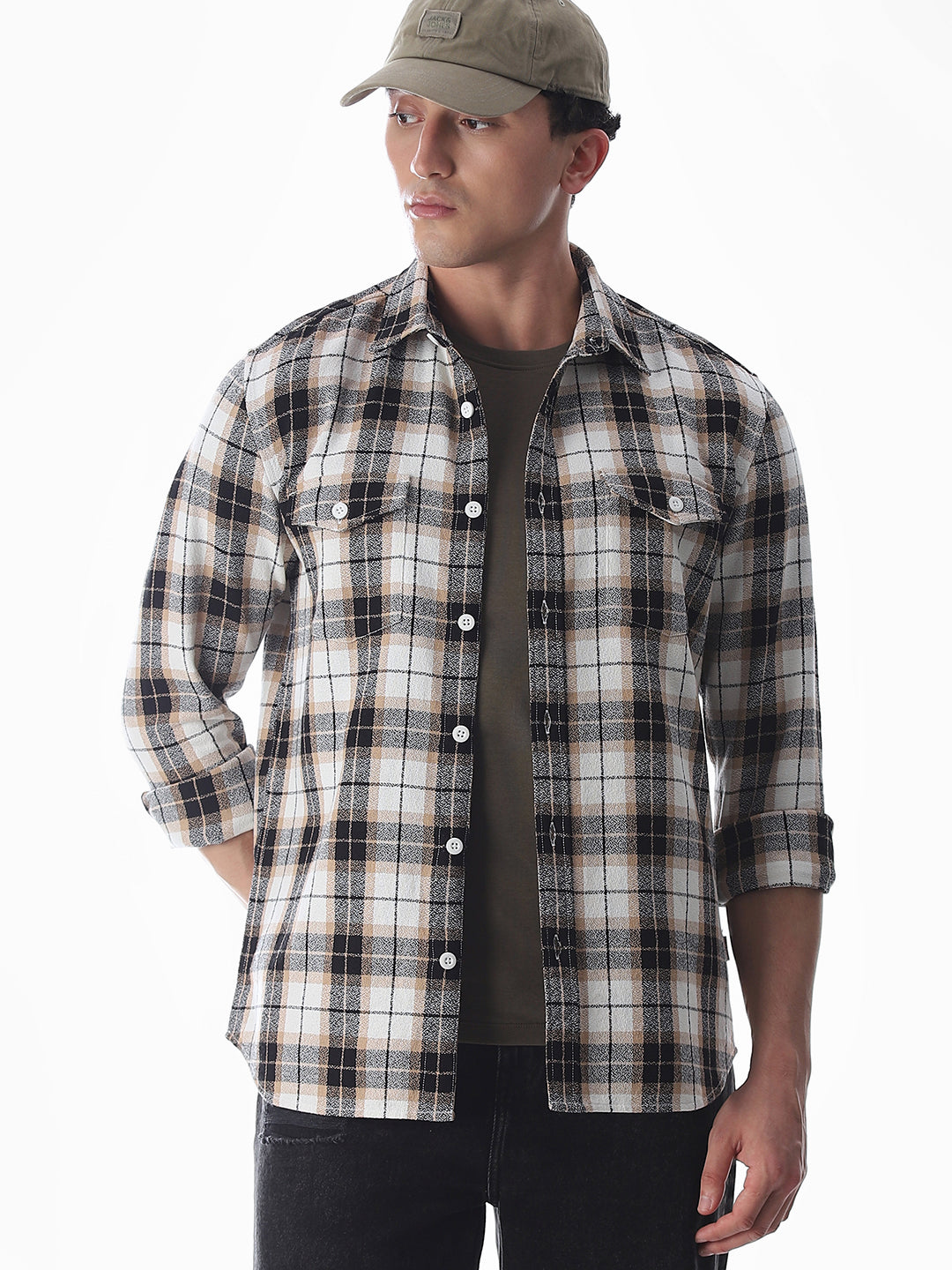 Brown Check Cotton Shirt