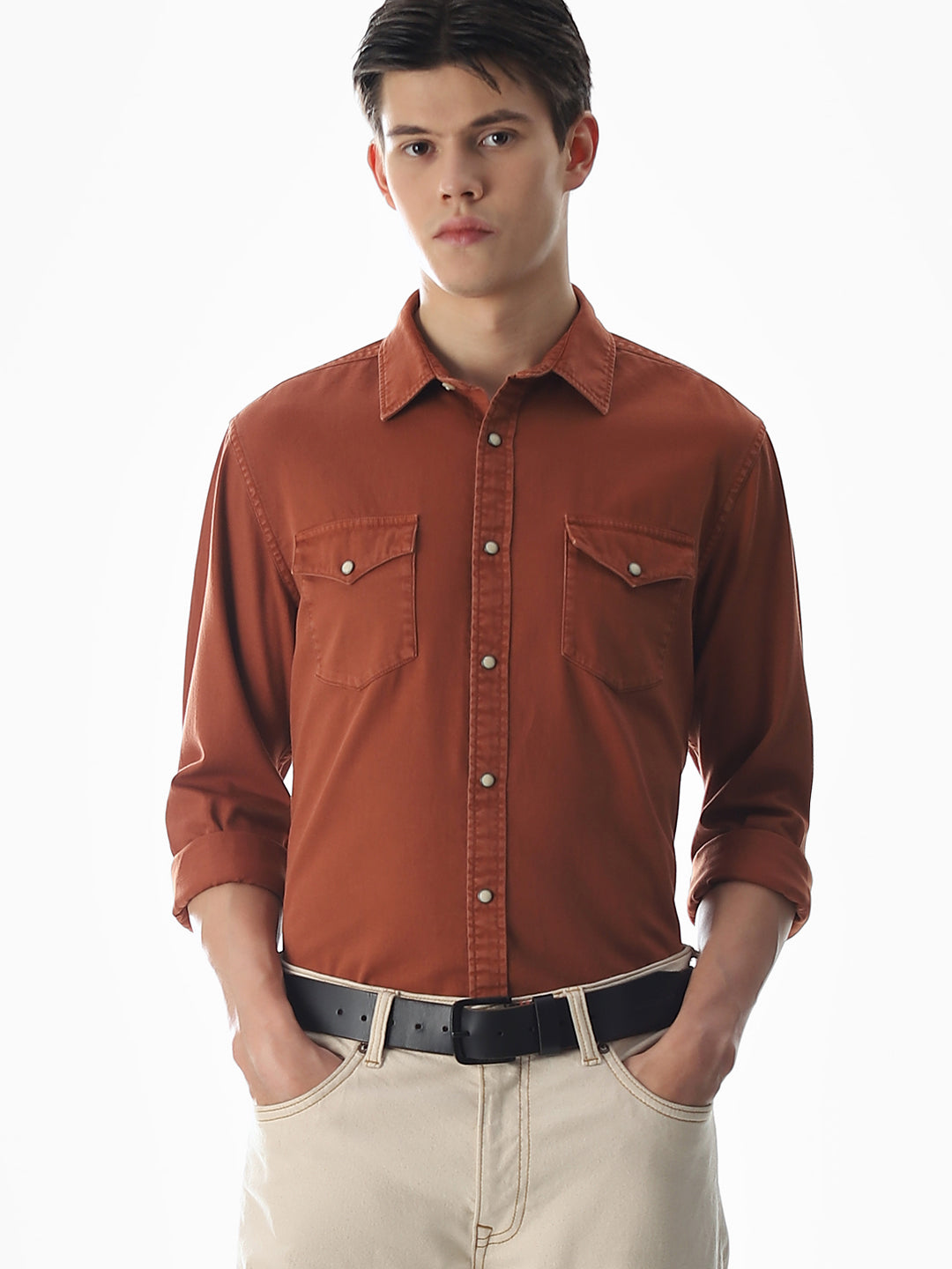 2 Patch Pocket Ginger Brown Shirt - S