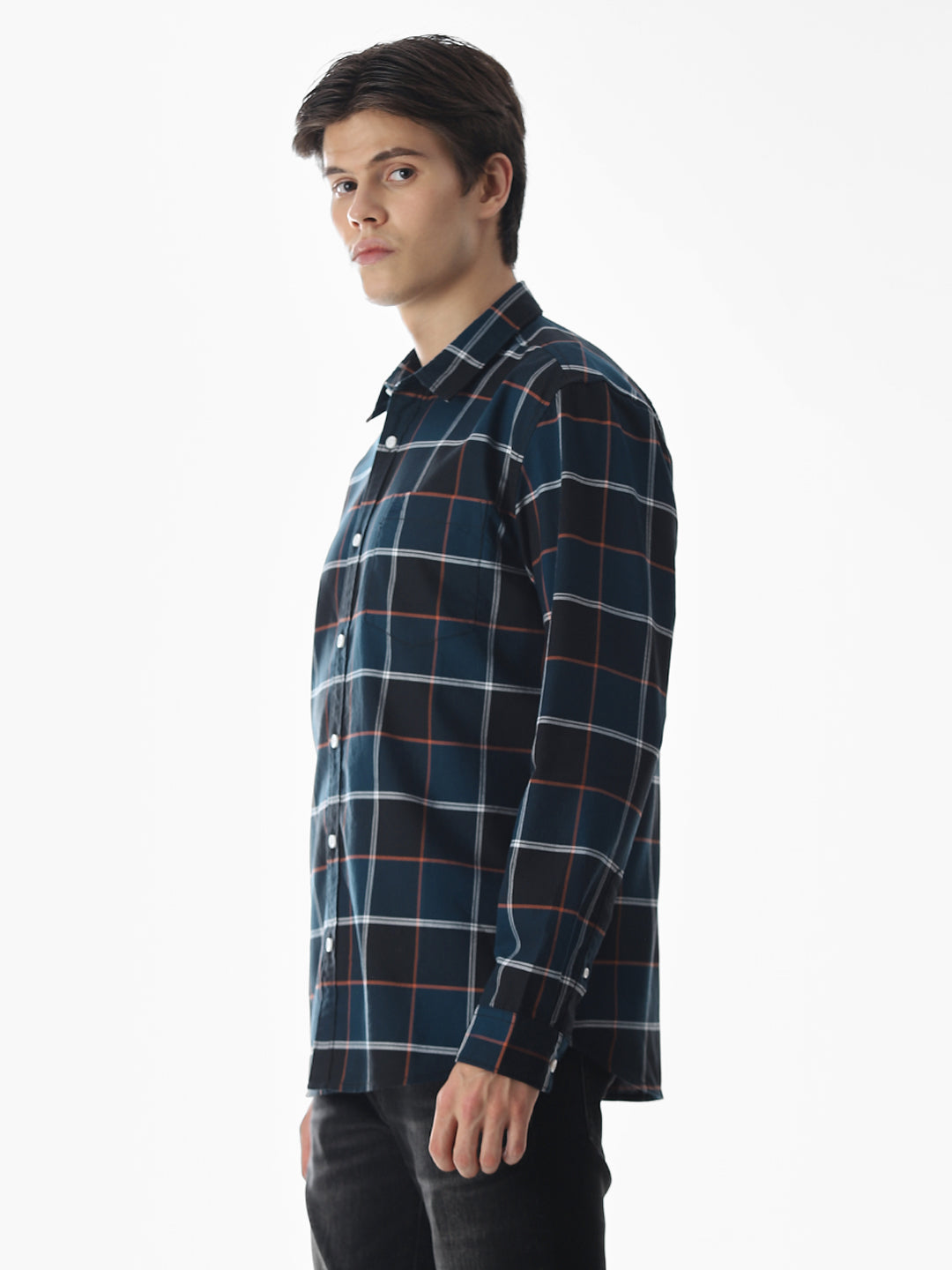 Check Cotton Shirt - Dark Blue