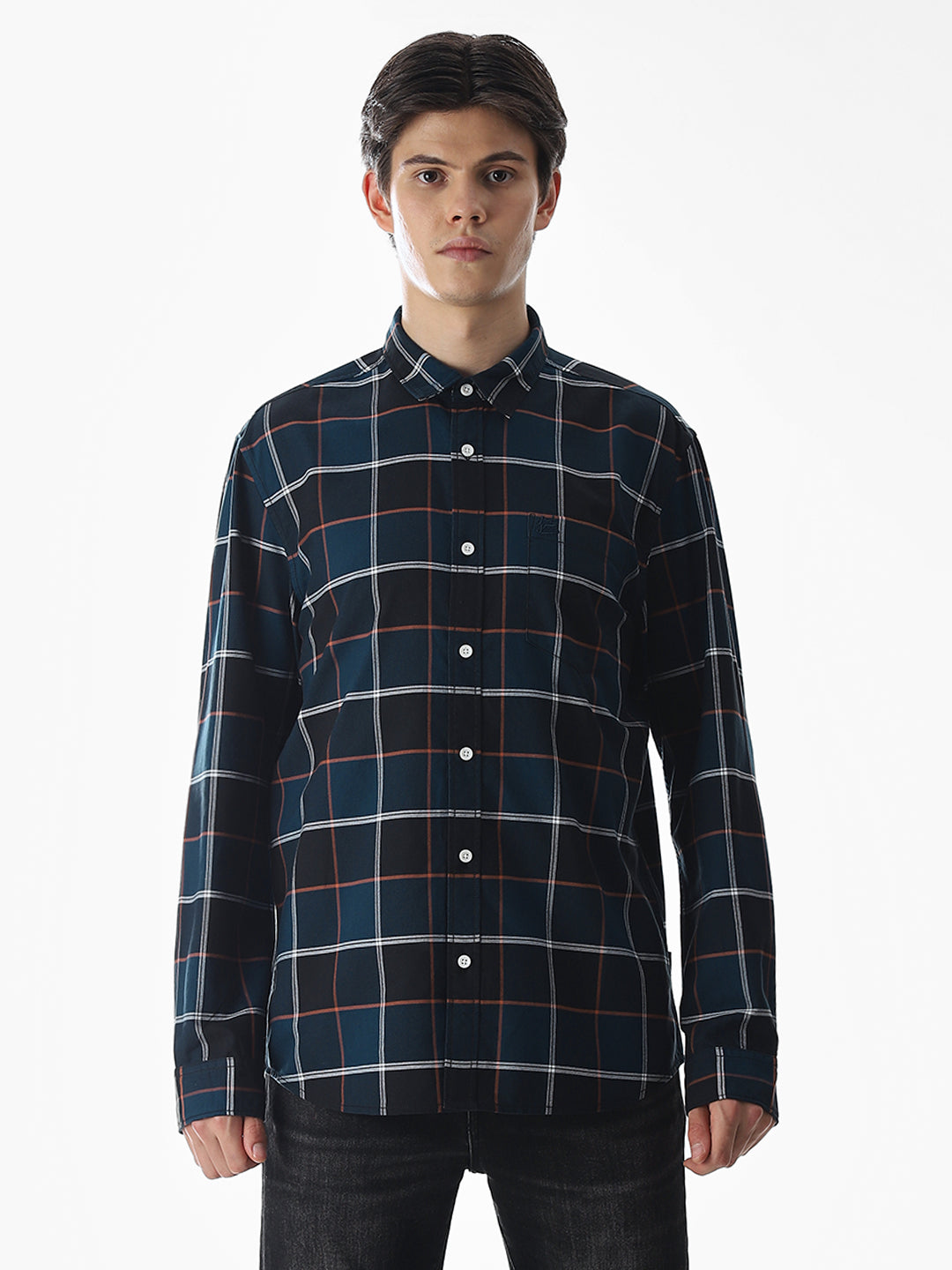 Check Cotton Shirt - Dark Blue