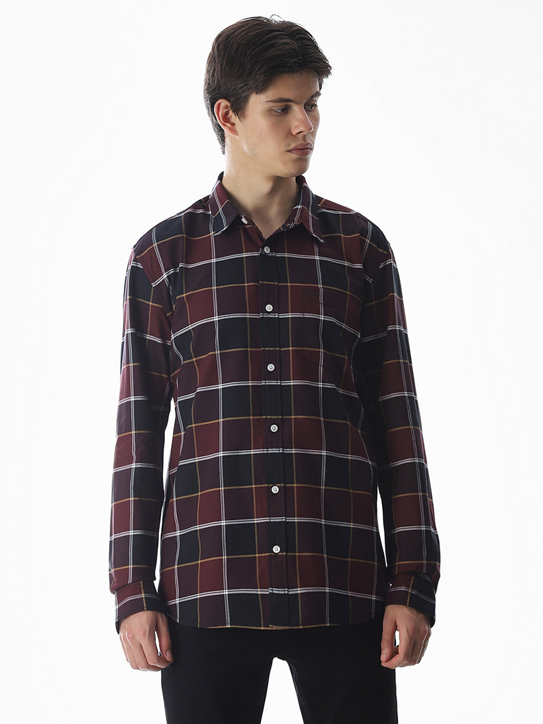 Check Cotton Shirt - Maroon