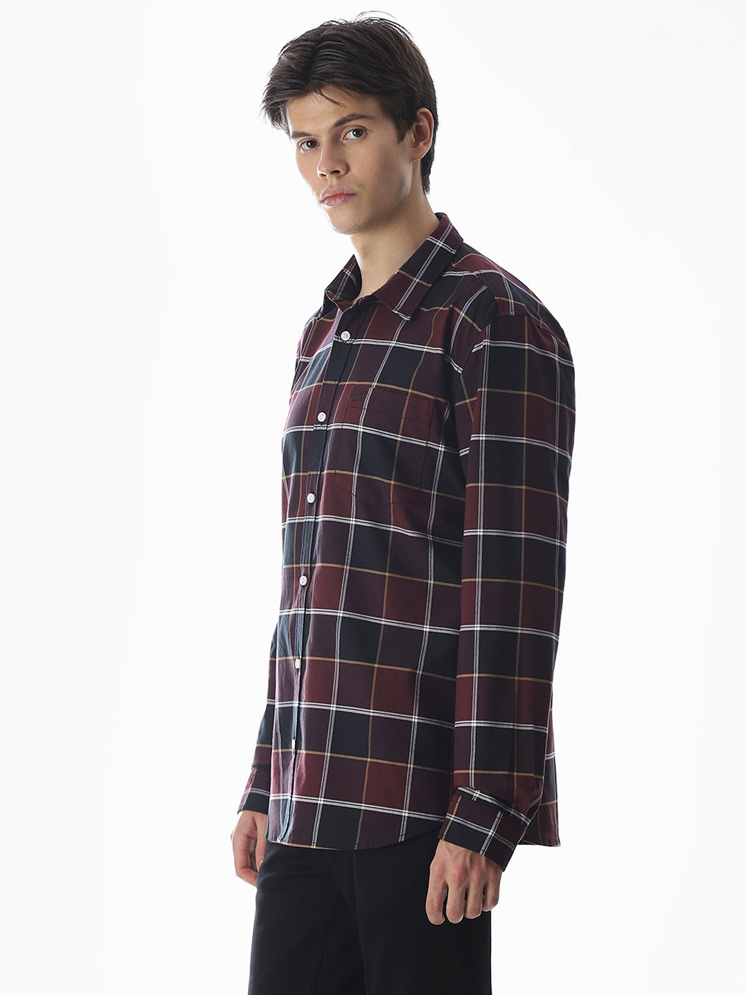 Check Cotton Shirt - Maroon