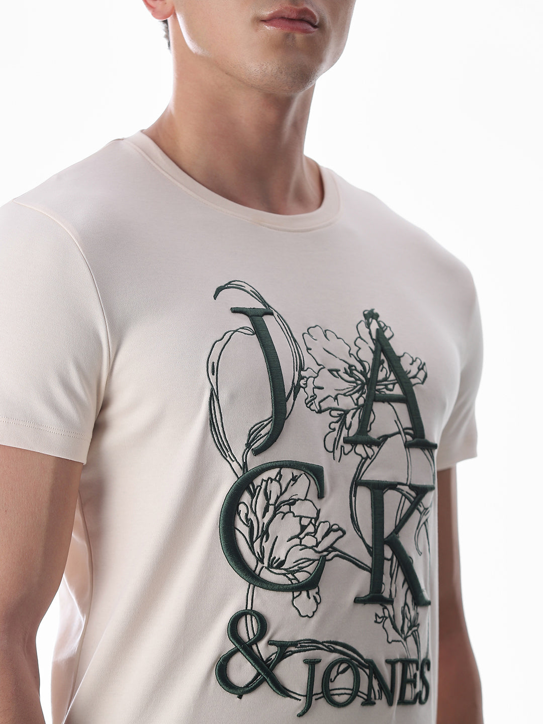 Embroidered Print Cotton T-shirt