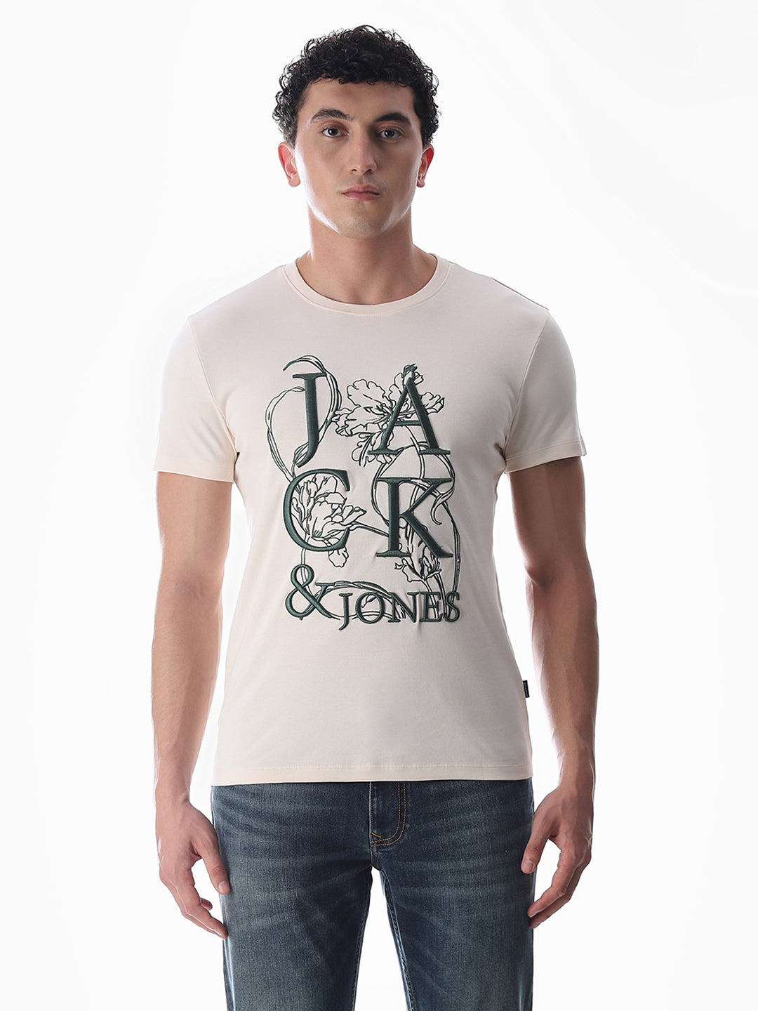 Embroidered Print Cotton T-shirt