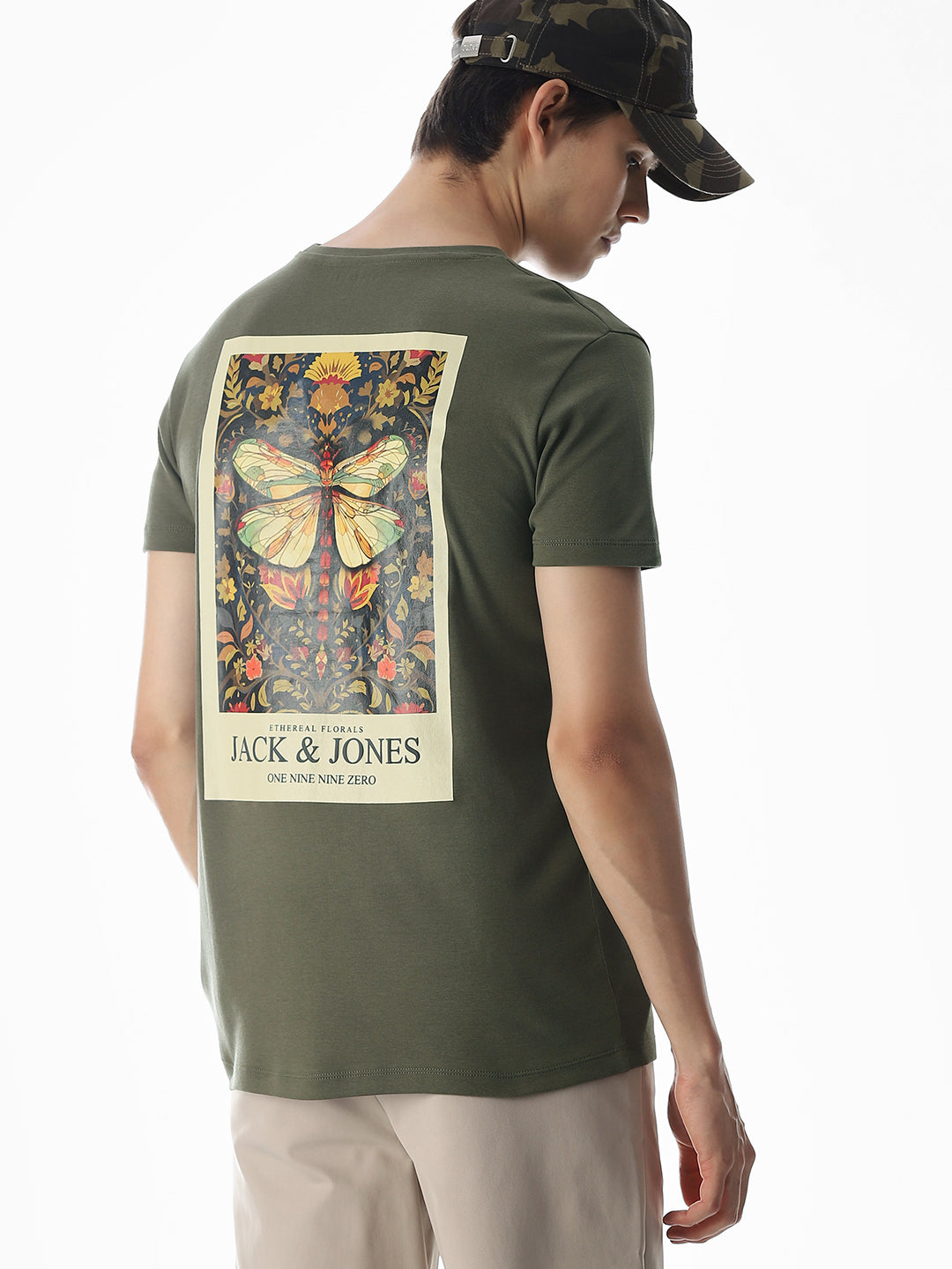 Dragonfly Print Cotton T-shirt - L