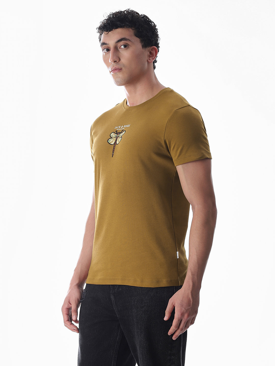 Dragonfly Print Cotton T-shirt -Brown