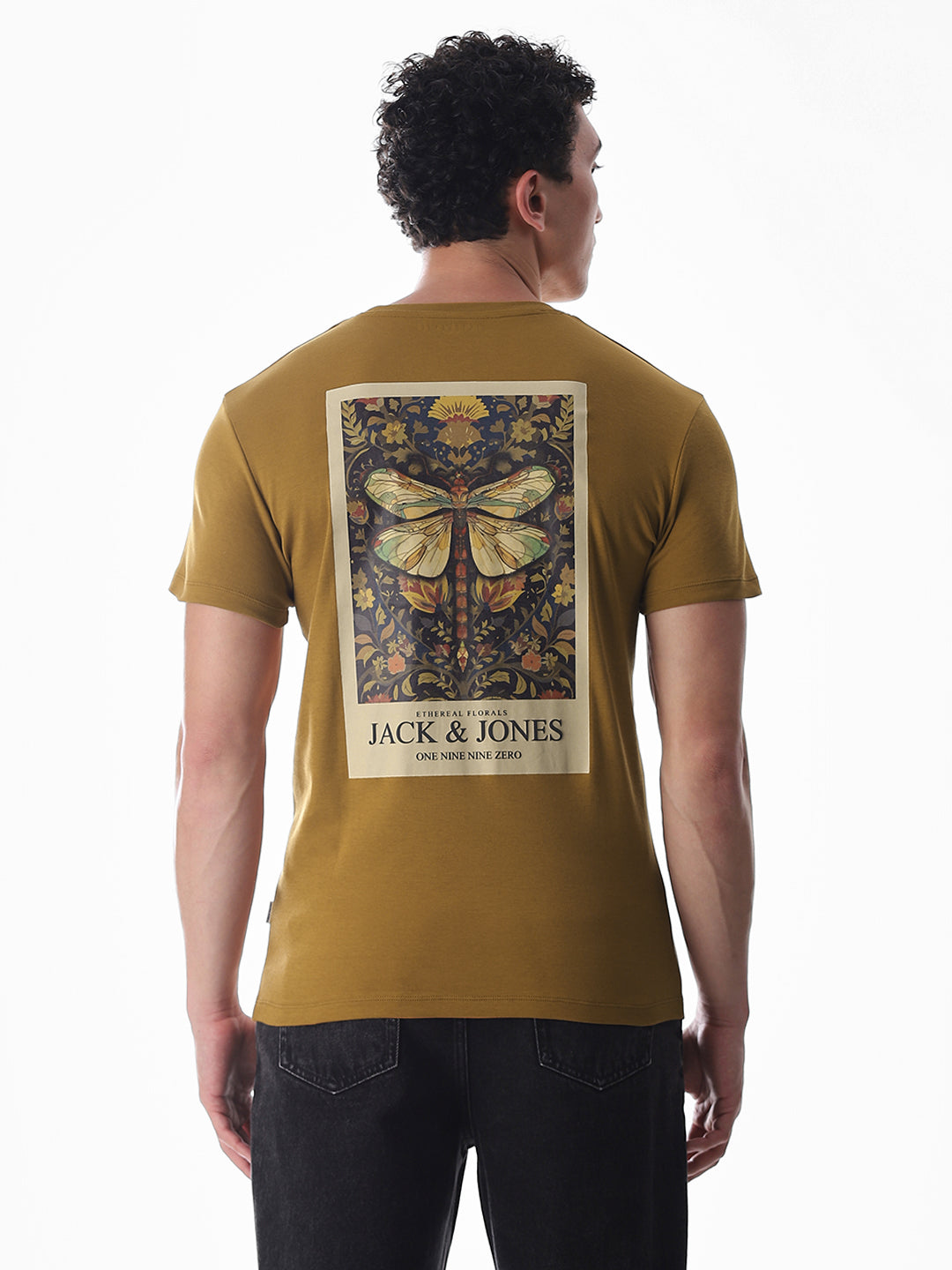 Dragonfly Print Cotton T-shirt -Brown