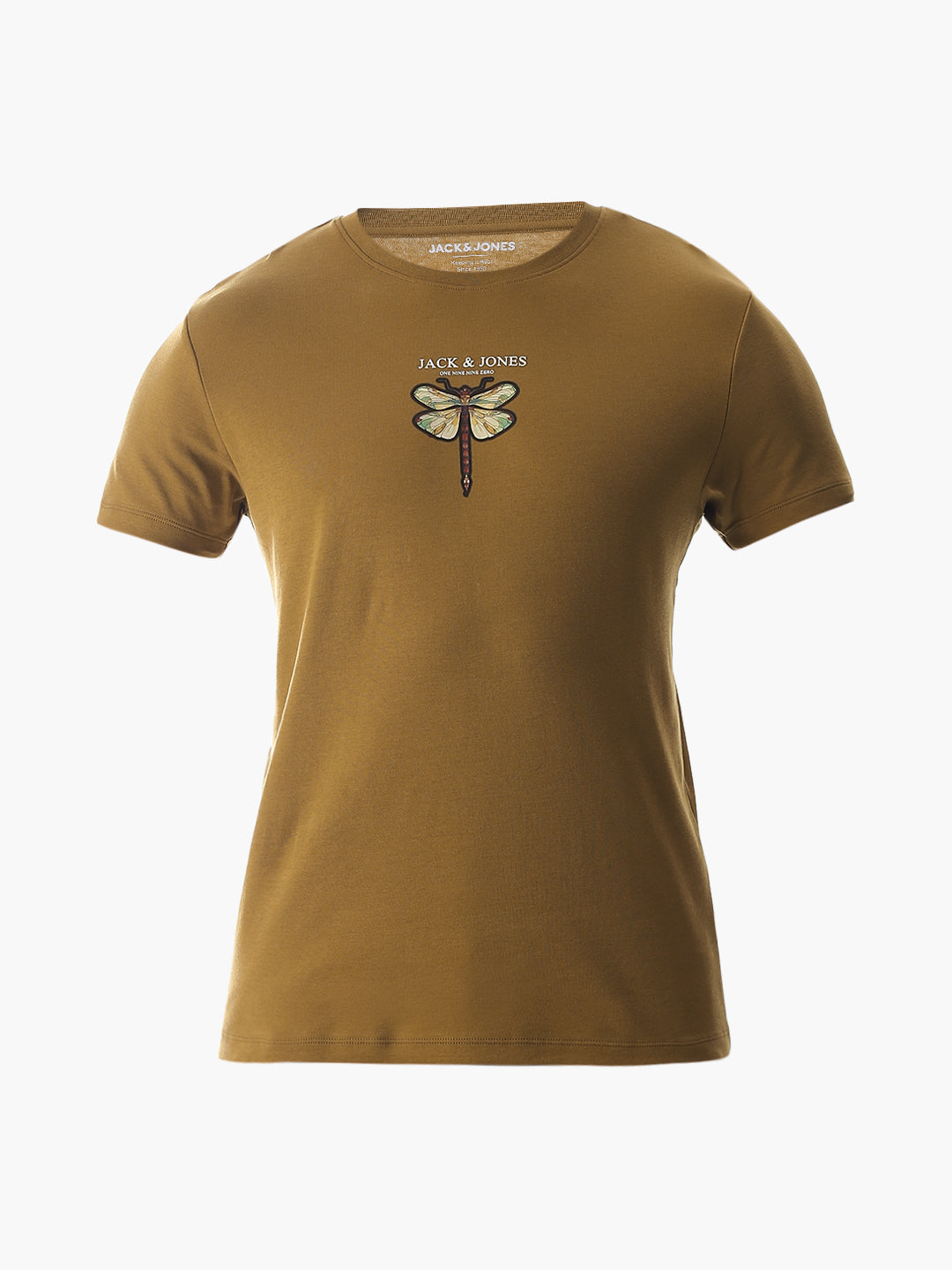 Dragonfly Print Cotton T-shirt -Brown