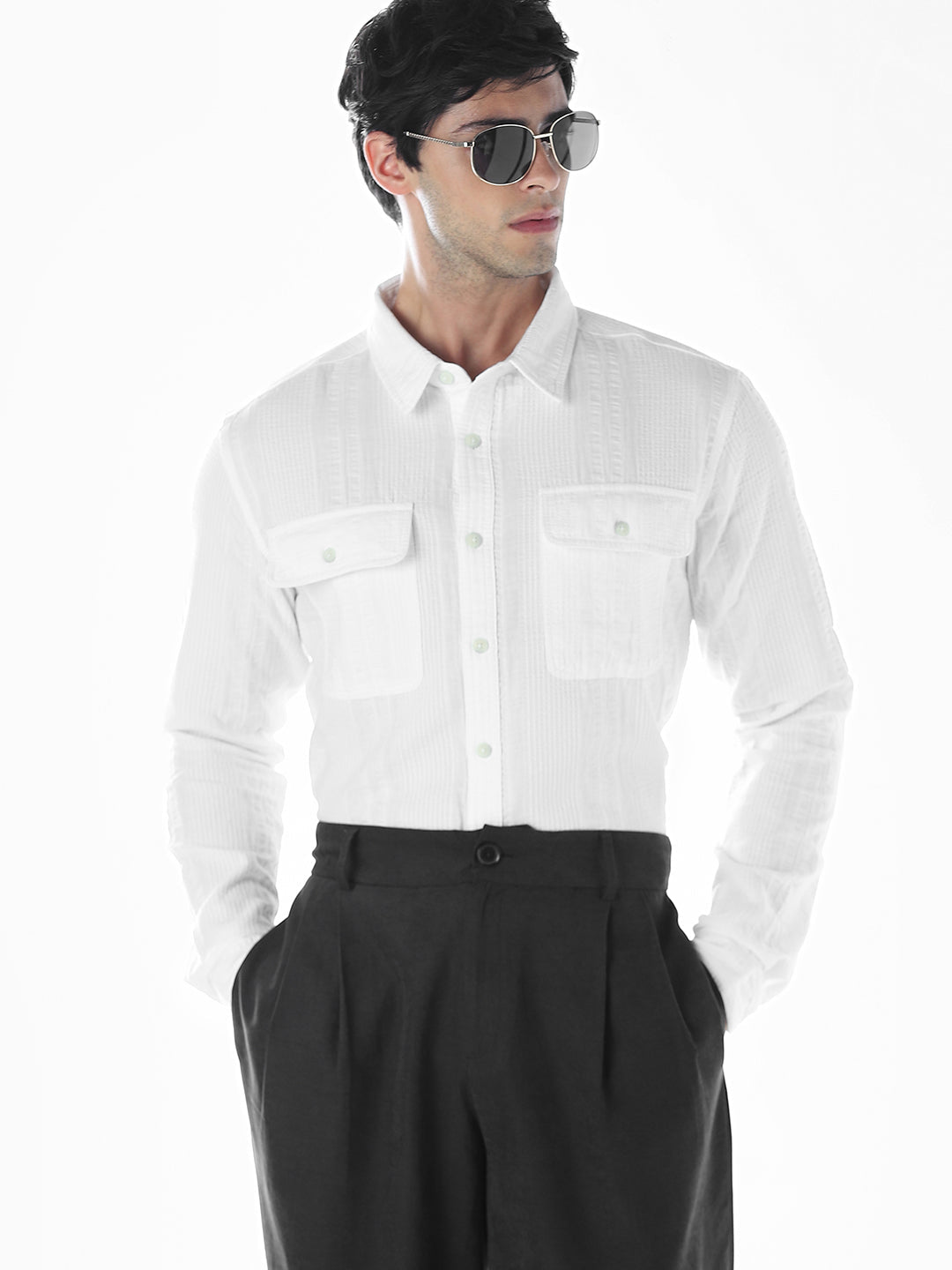 White Cotton Oversized Shirt - L