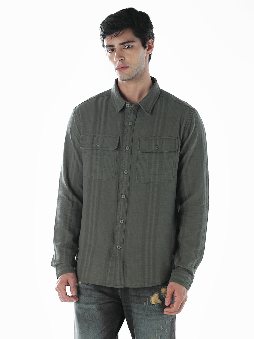 Dark Green Cotton Oversized Shirt