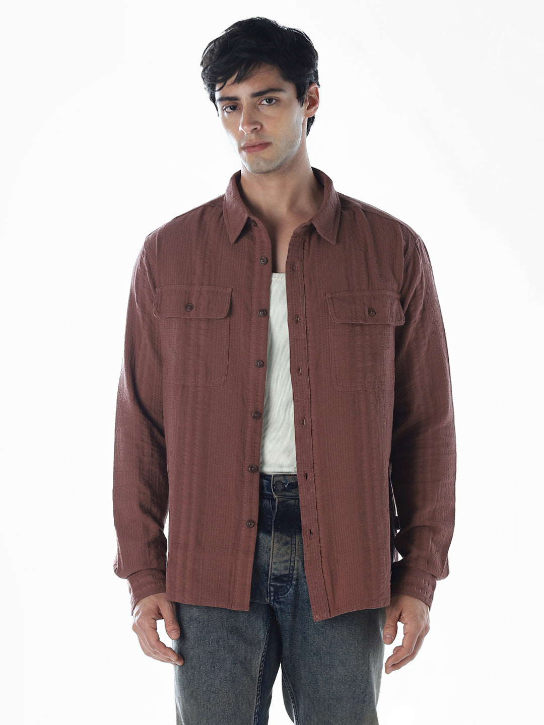 Dark Brown Cotton Oversized Shirt