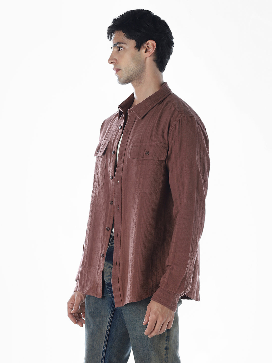 Dark Brown Cotton Oversized Shirt
