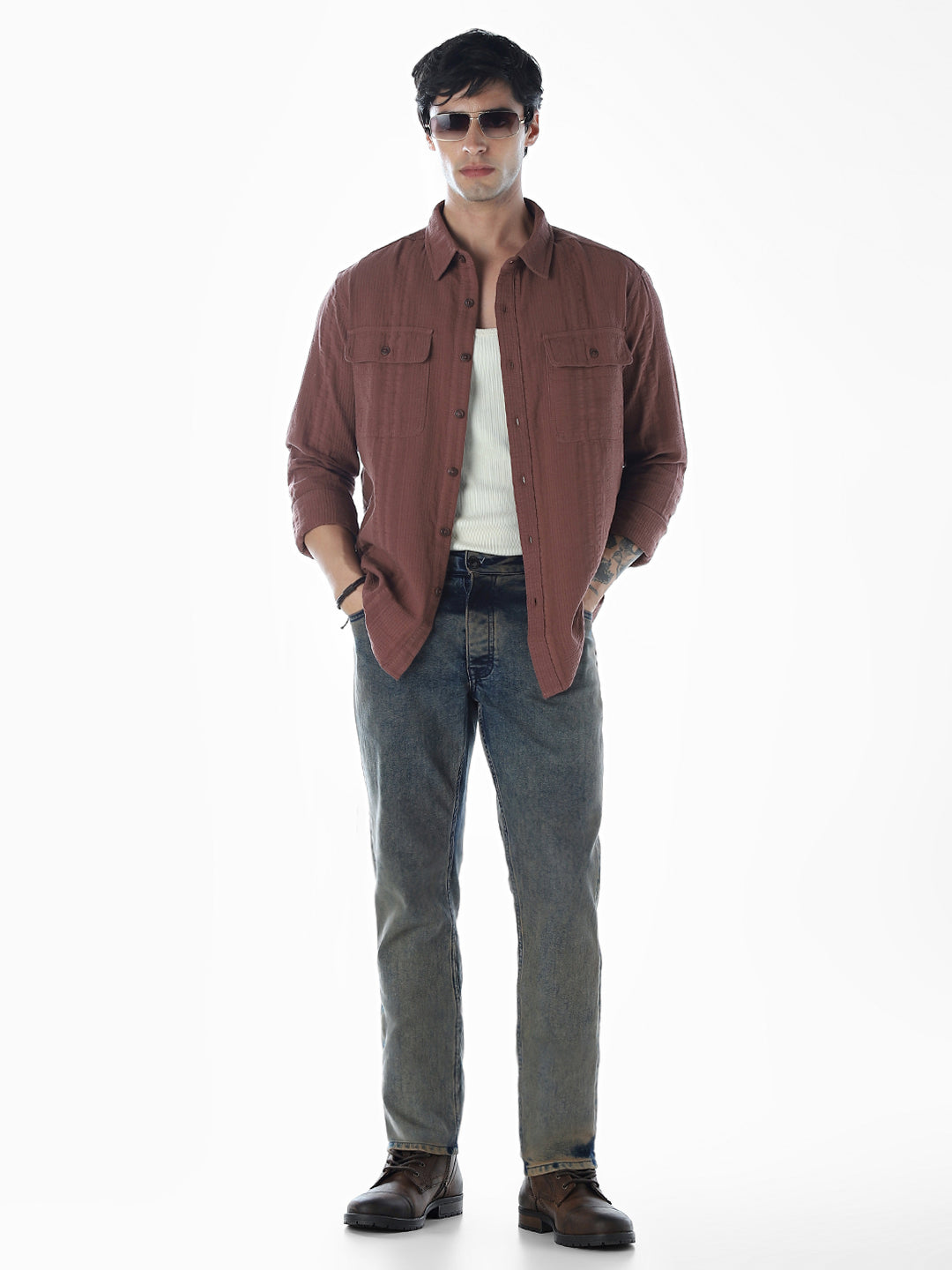 Dark Brown Cotton Oversized Shirt