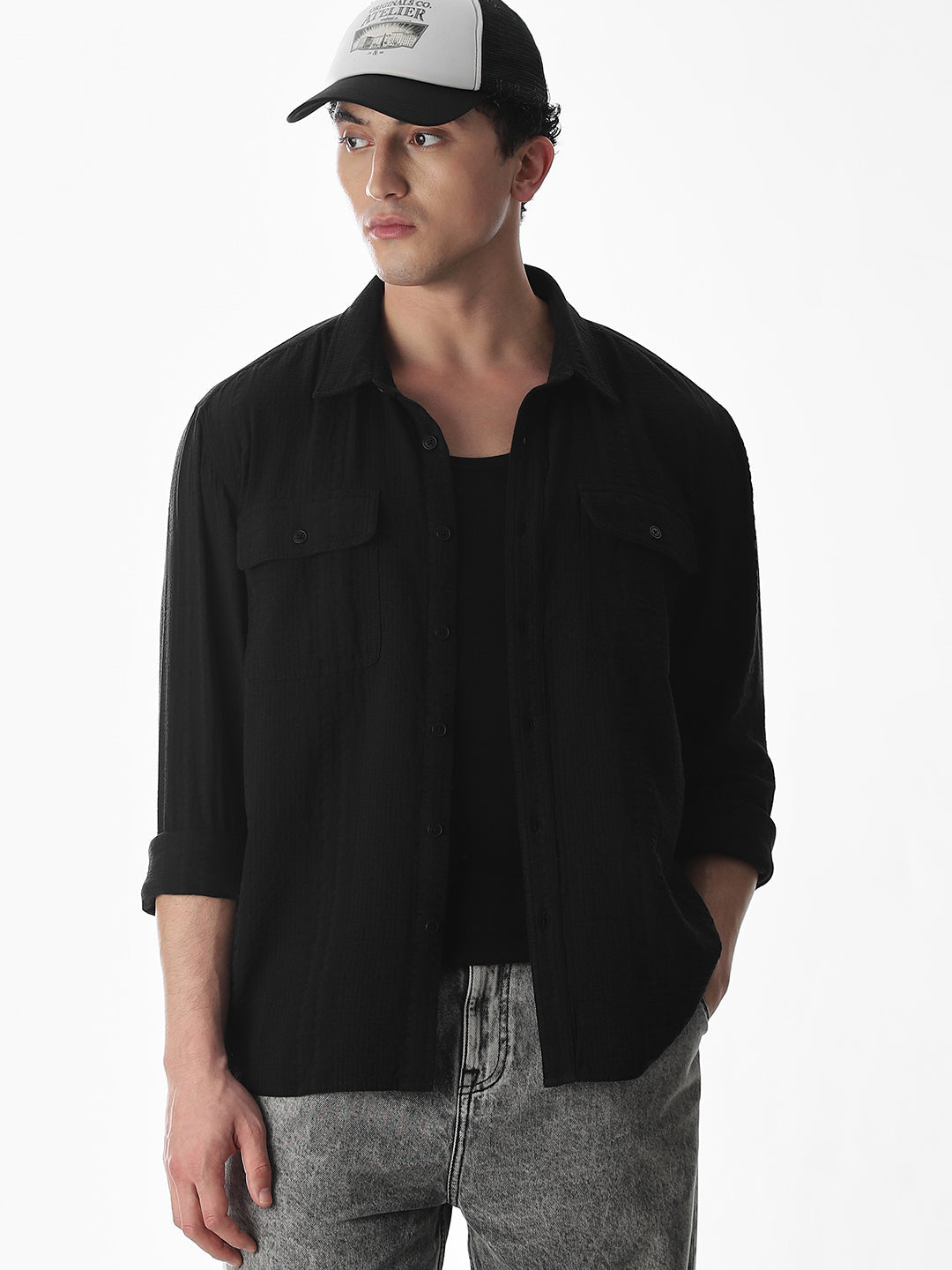 Oversized Black Full Sleeves Shirt - S