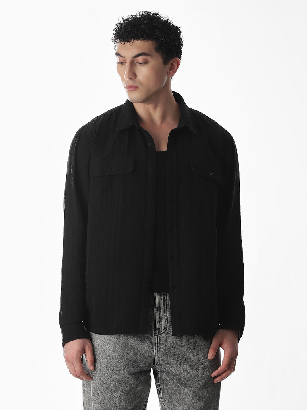 Oversized Black Full Sleeves Shirt