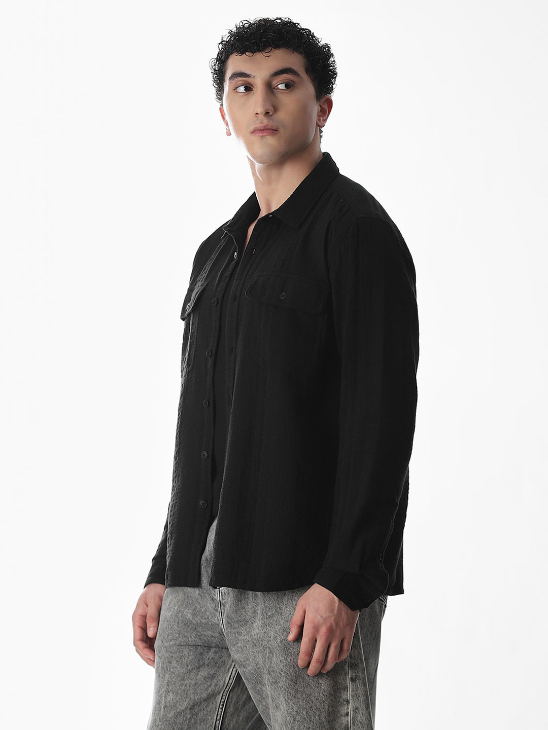 Oversized Black Full Sleeves Shirt