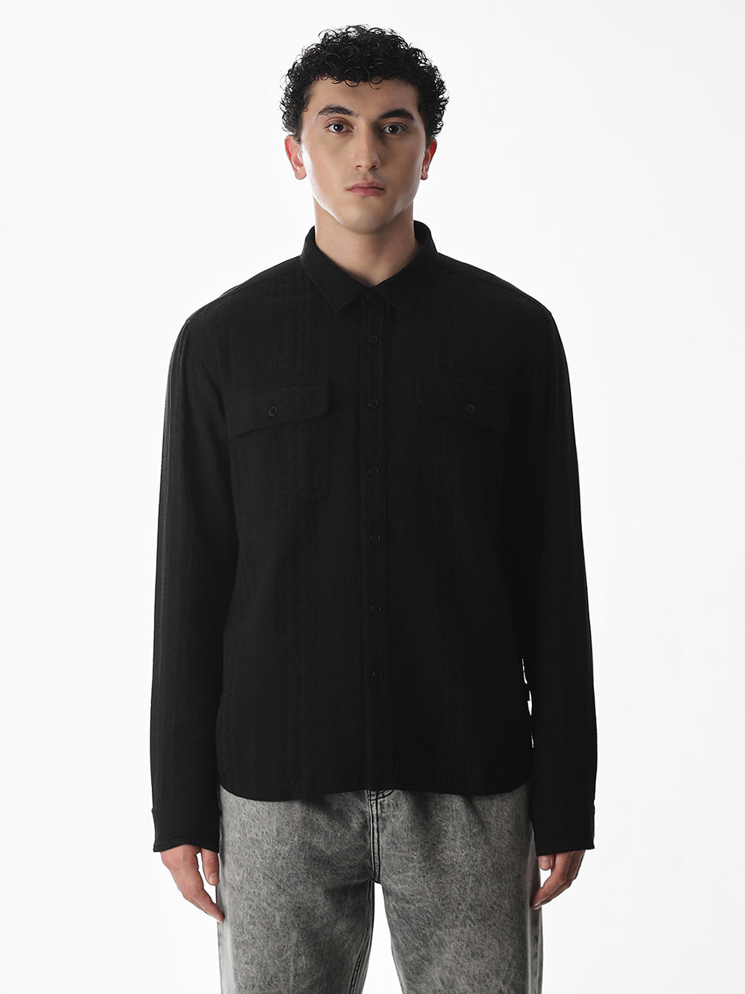 Oversized Black Full Sleeves Shirt