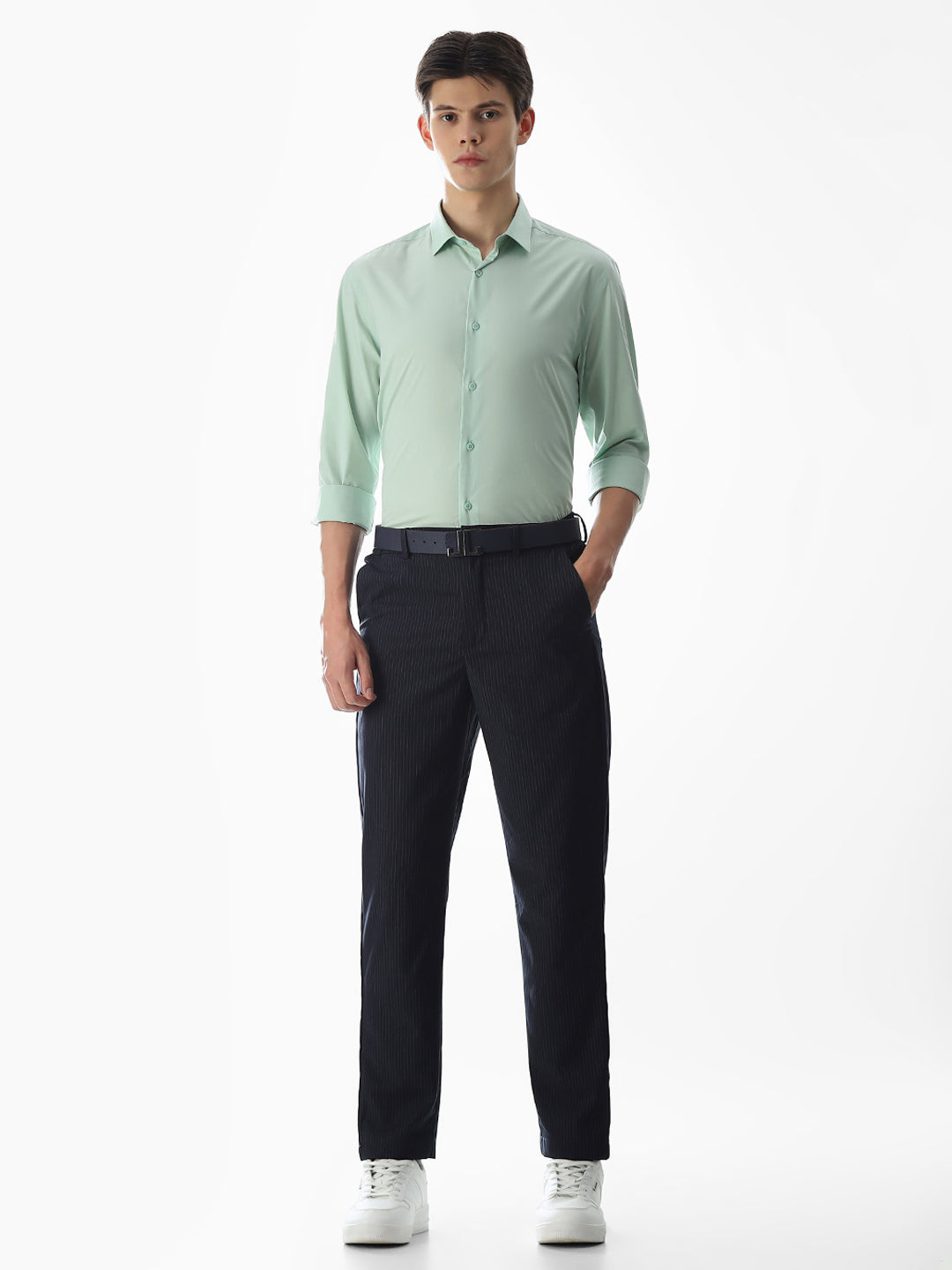 Stretch Slim Fit Full Sleeves Shirt - Light Green
