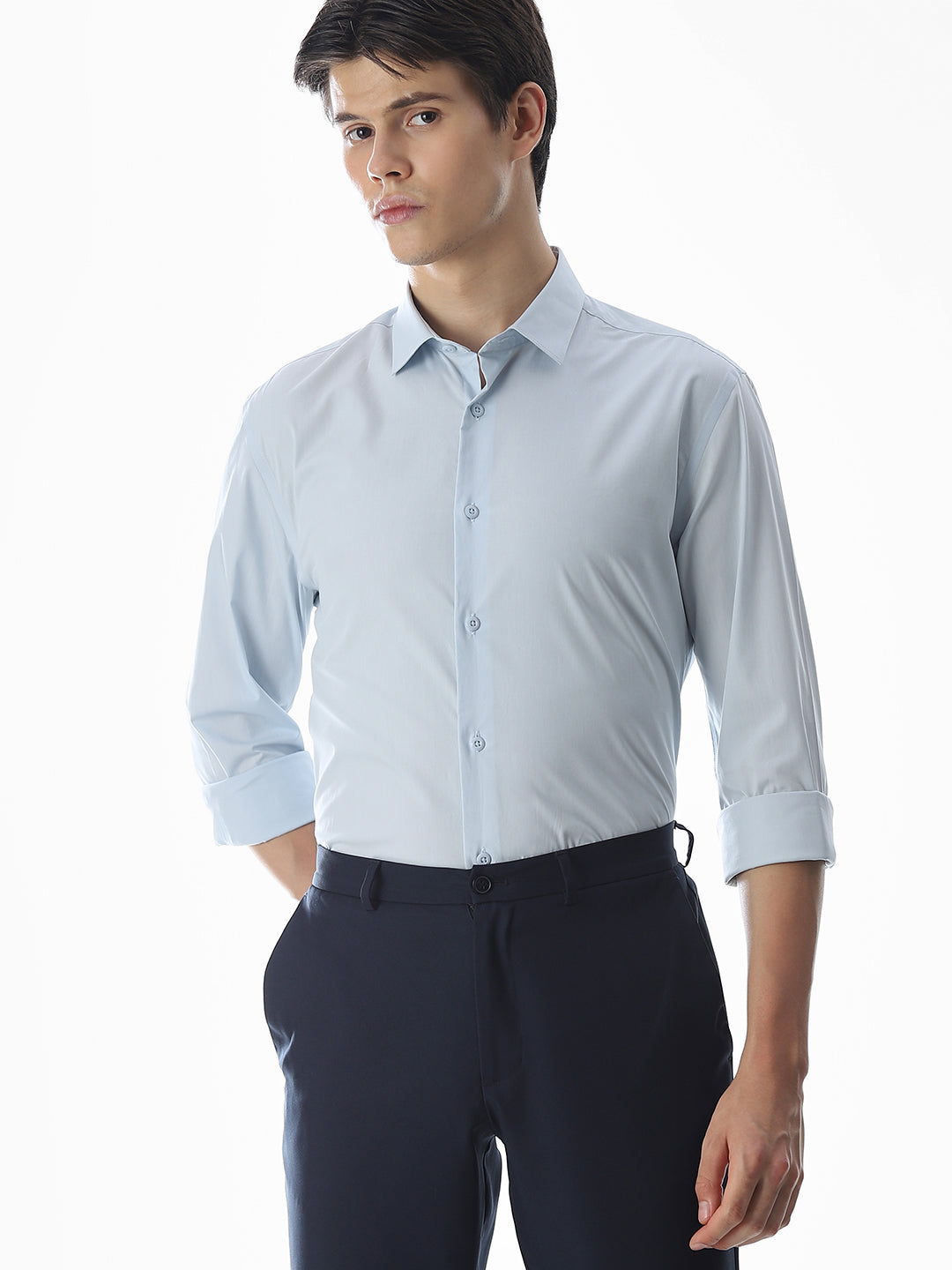 Stretch Slim Fit Full Sleeves Shirt - Light Blue - S