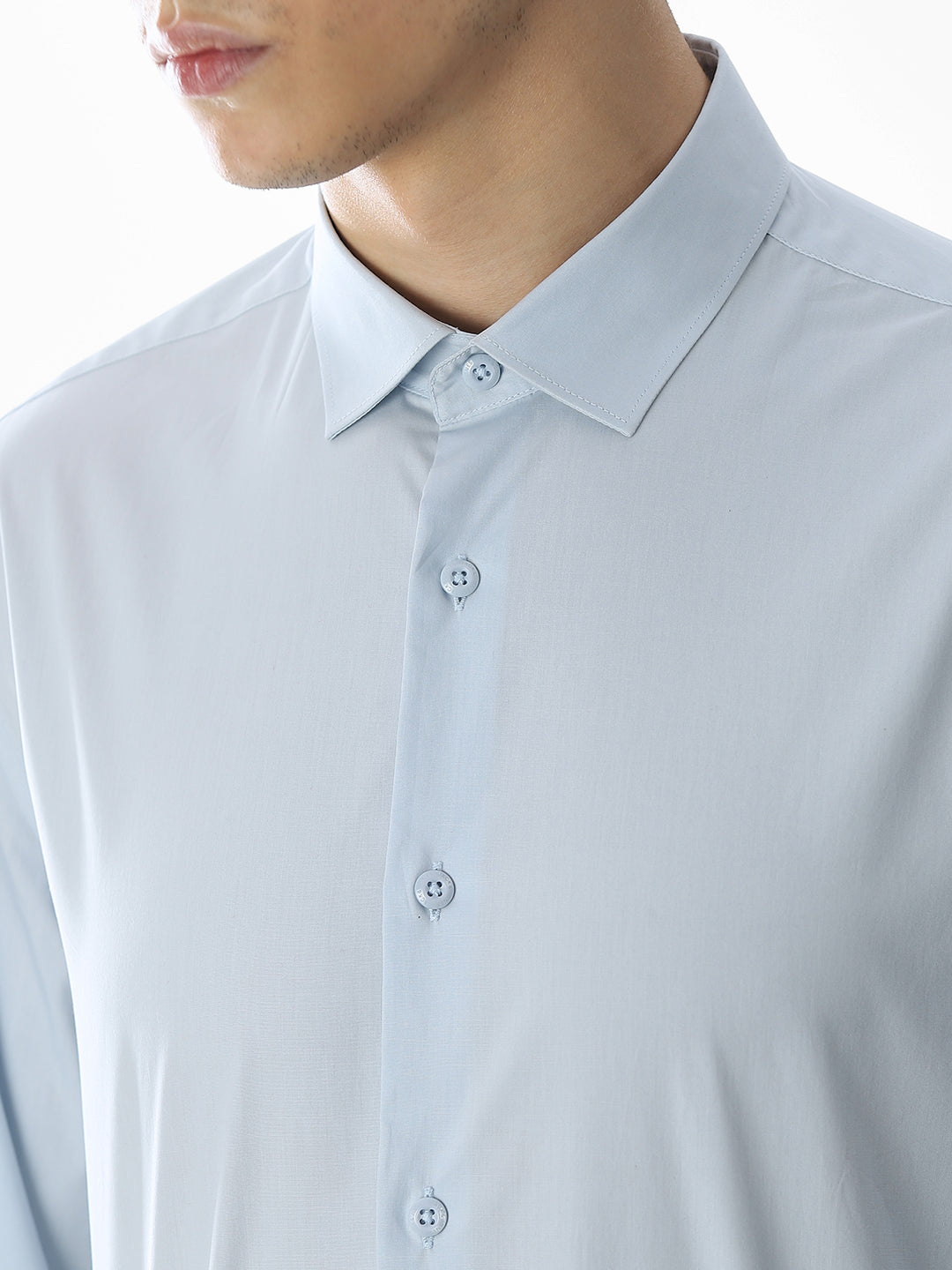 Stretch Slim Fit Full Sleeves Shirt - Light Blue