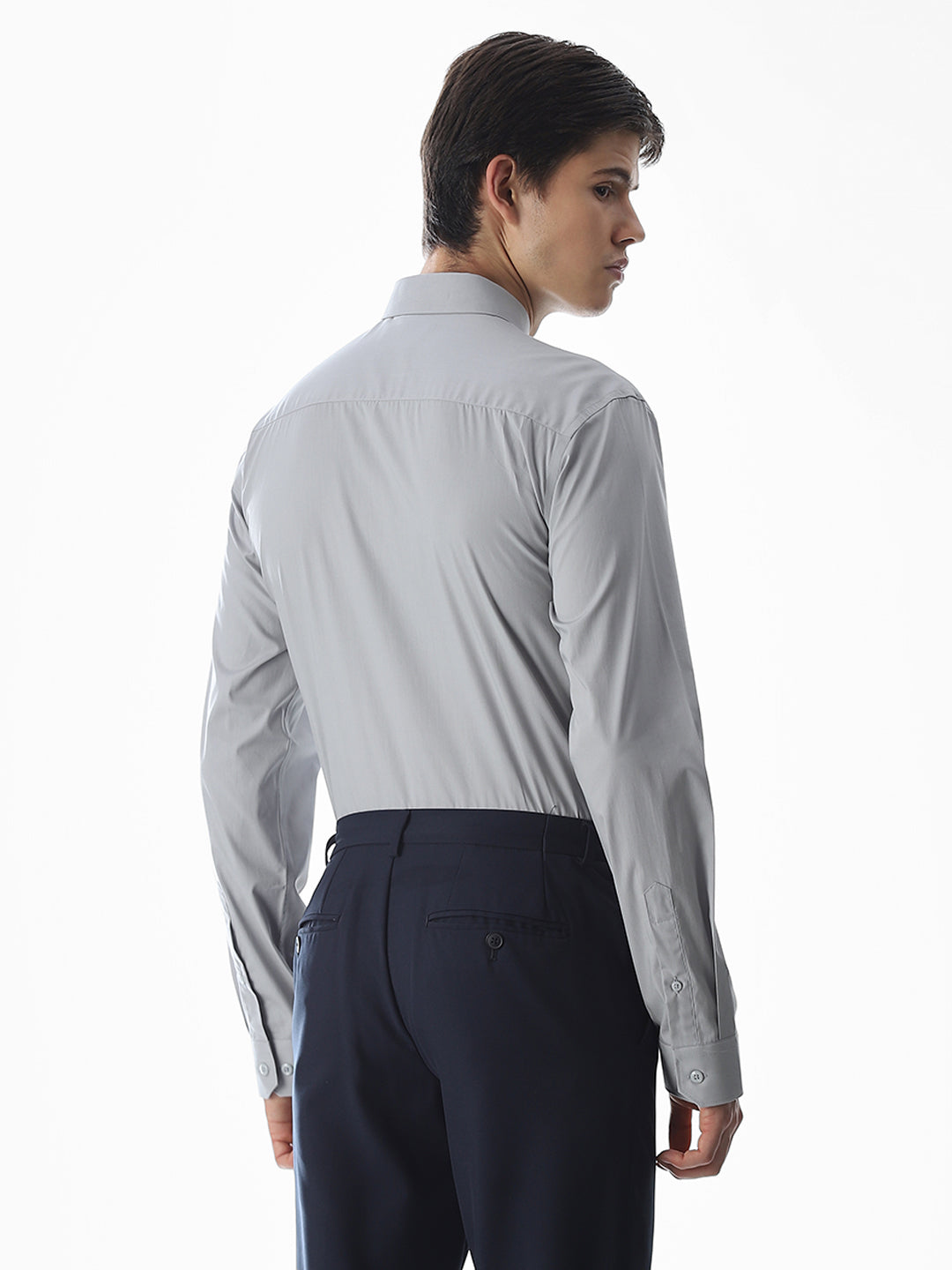 Stretch Slim Fit Full Sleeves Shirt - Light Grey