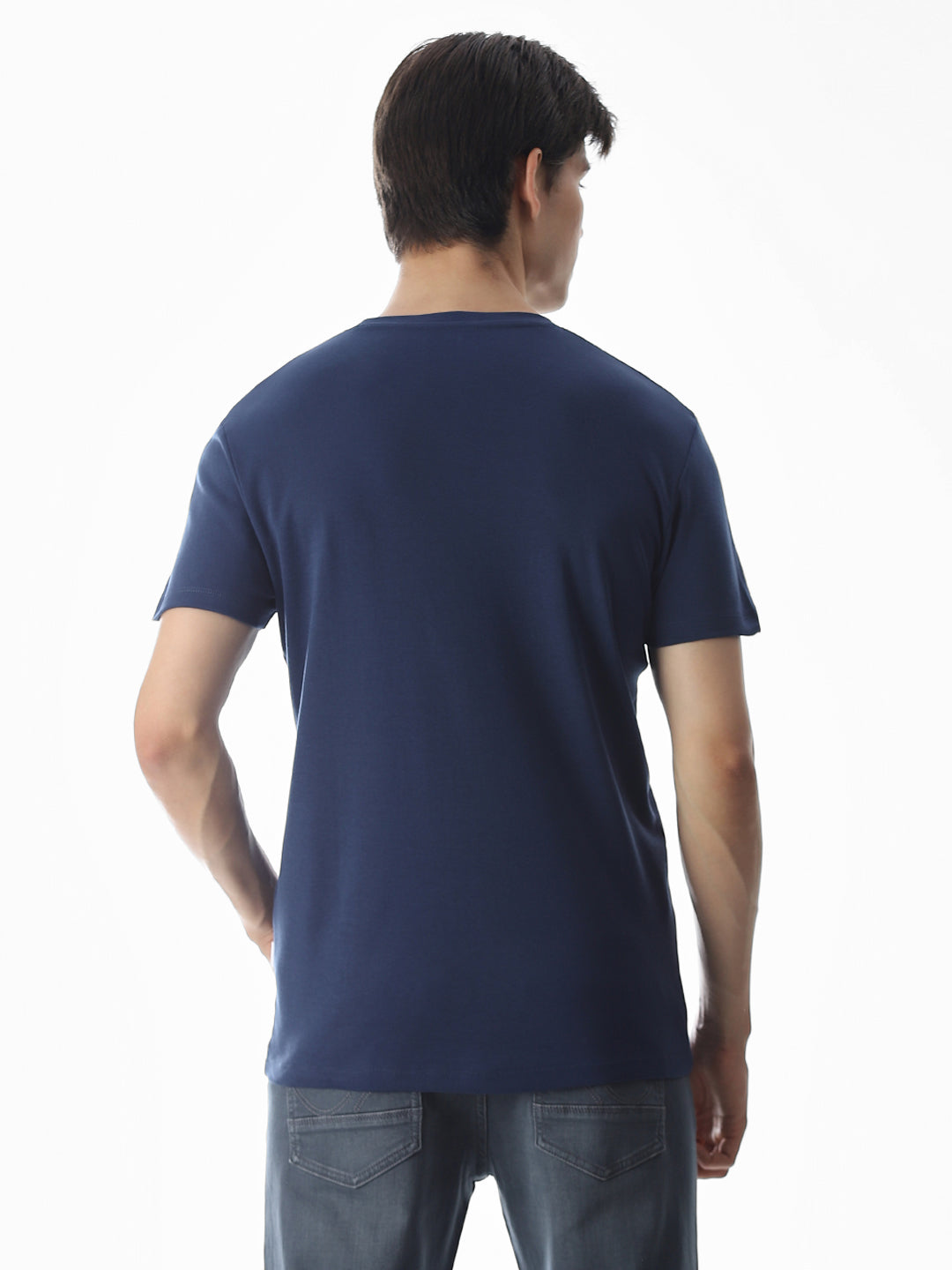 Embroidered Print T-Shirt - Blue
