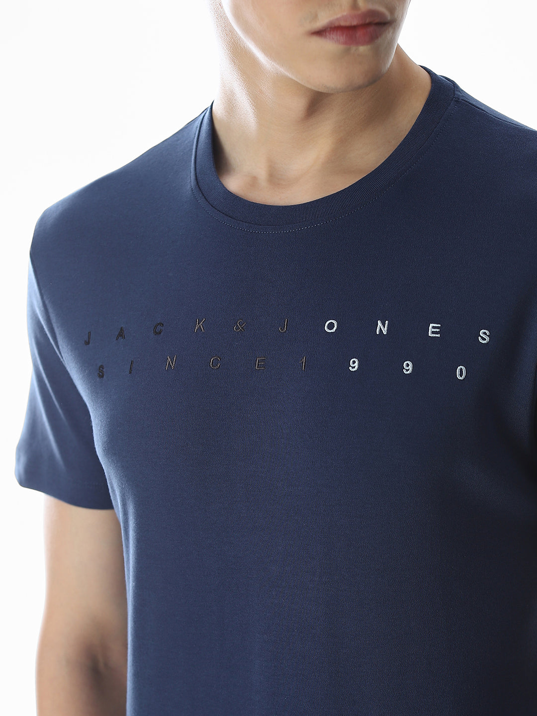 Embroidered Print T-Shirt - Blue