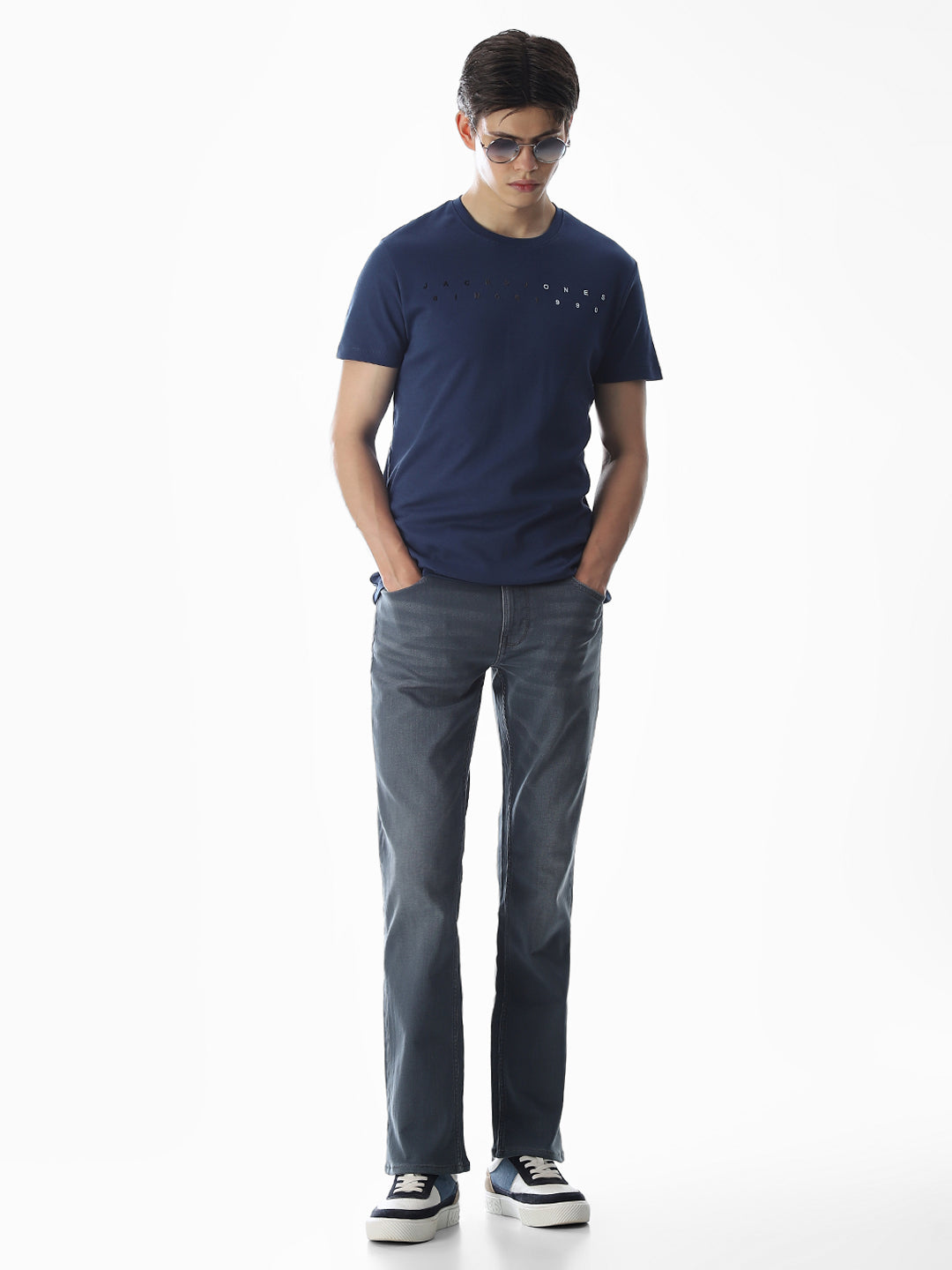 Embroidered Print T-Shirt - Blue