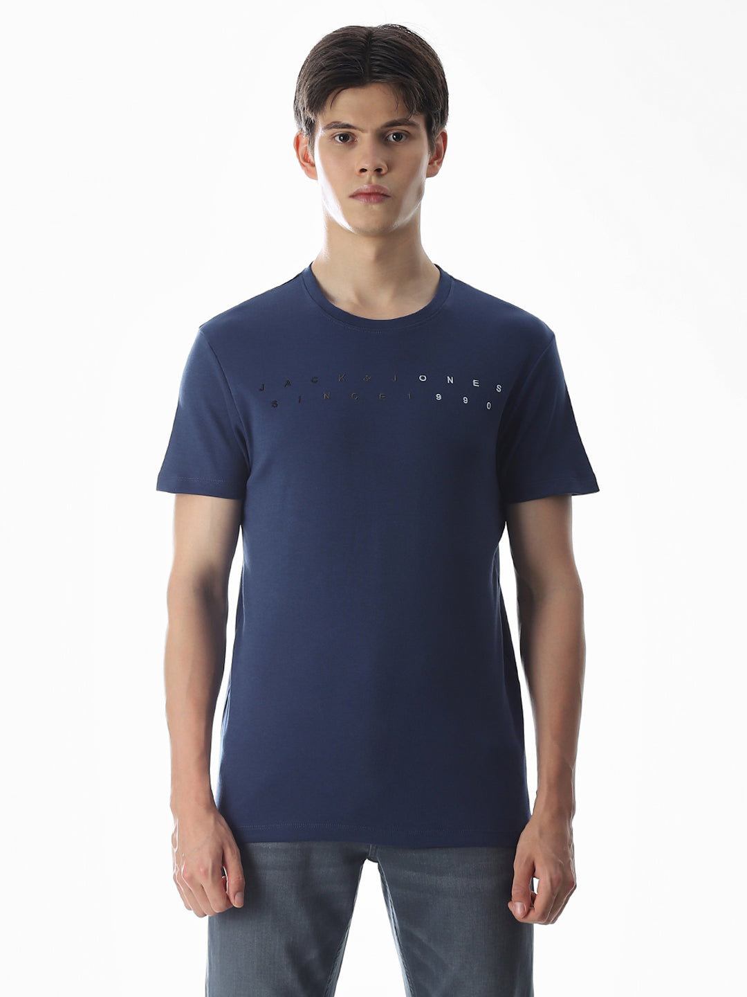 Embroidered Print T-Shirt - Blue