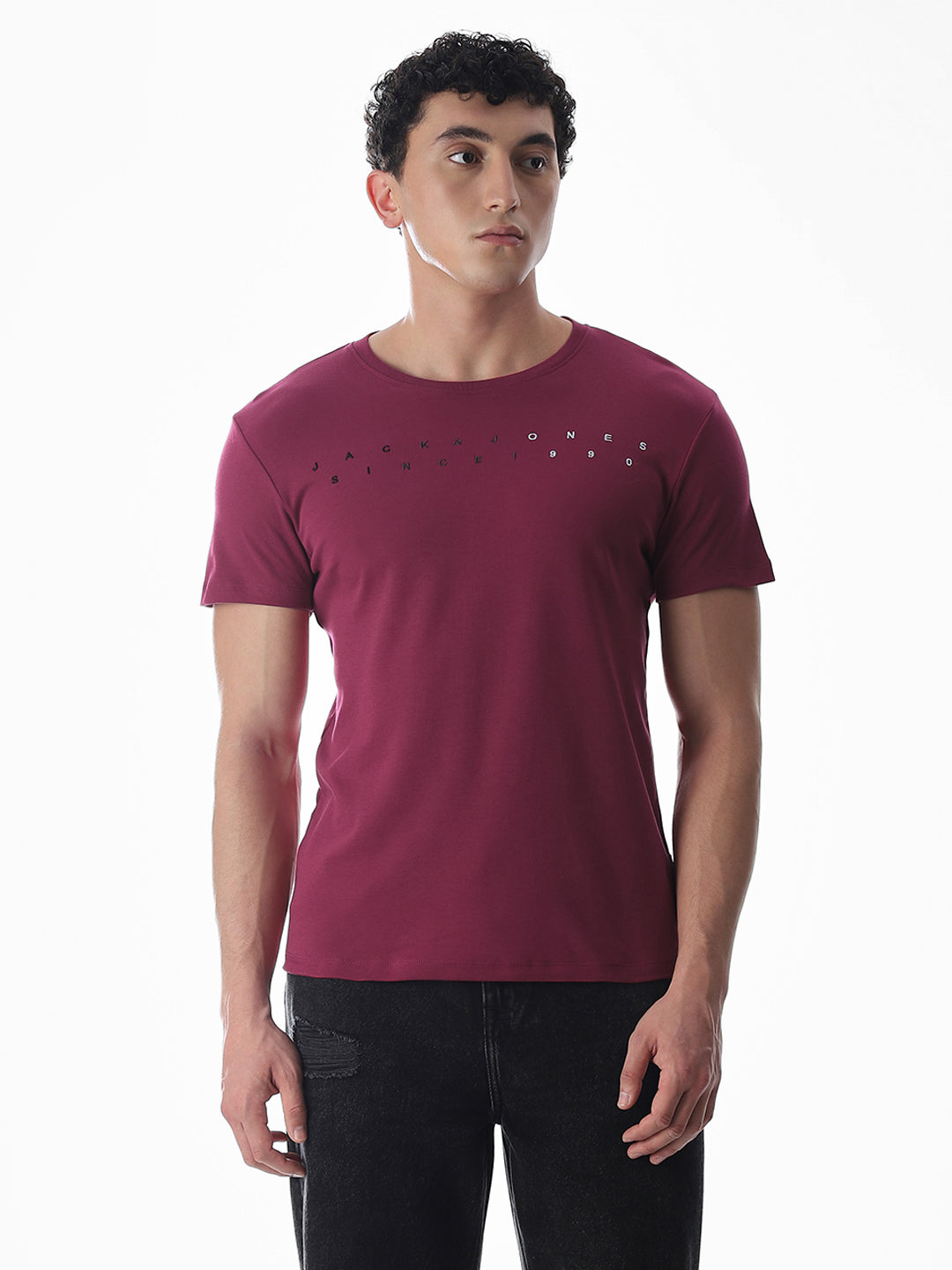 Embroidered Print T-Shirt - Maroon