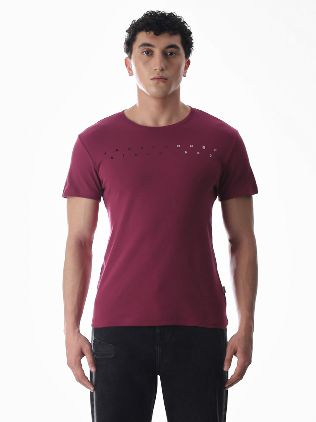 Embroidered Print T-Shirt - Maroon