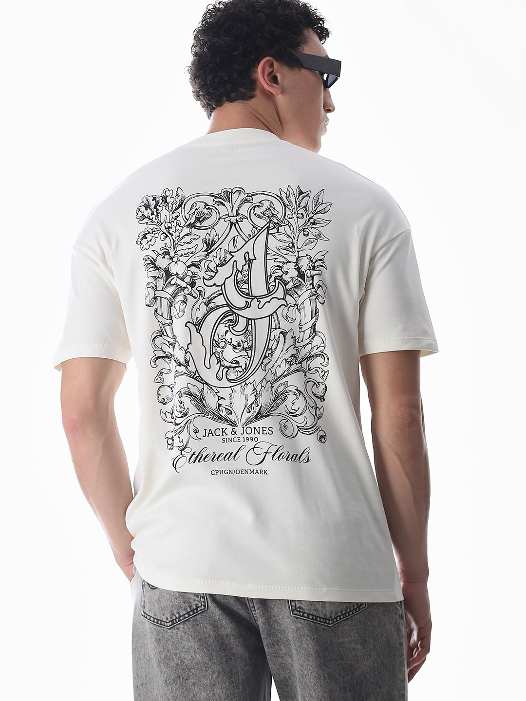 Oversized Knitted Printed T-shirt - White - XL