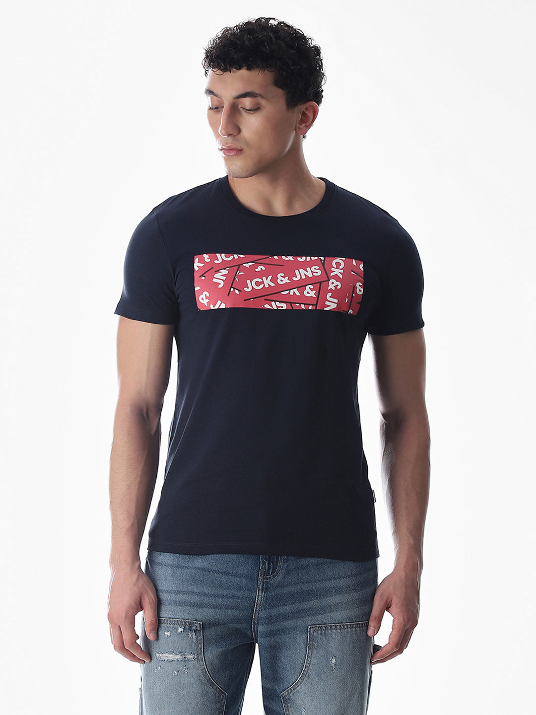 Chest Print Slim Fit T-shirt - Blue