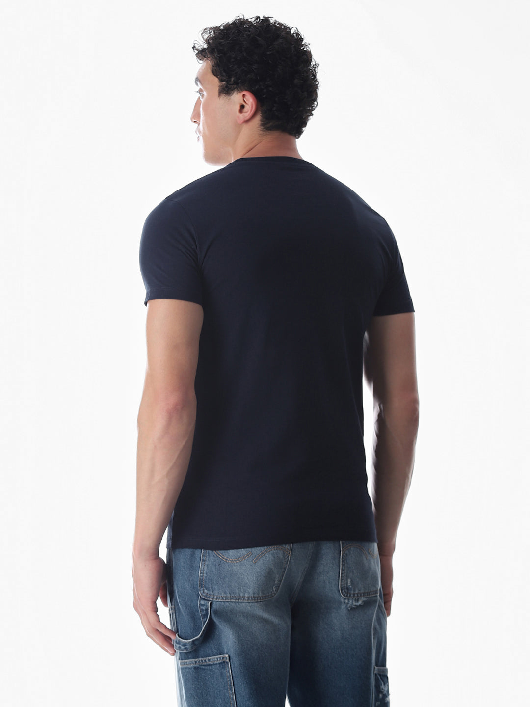 Chest Print Slim Fit T-shirt - Blue