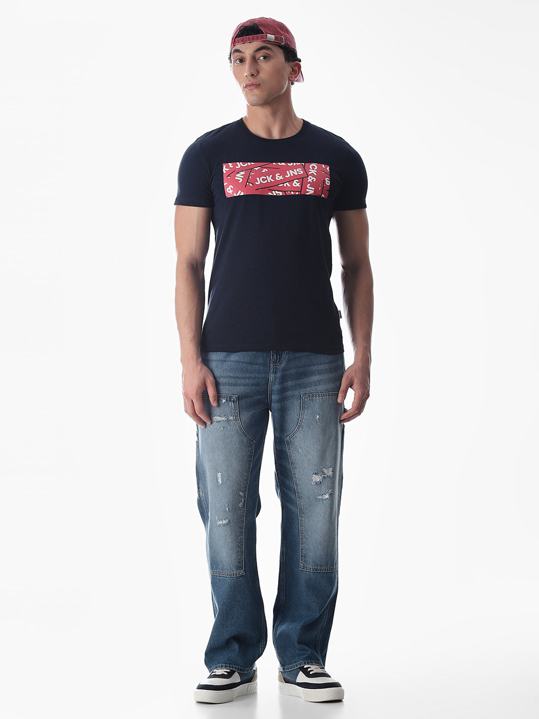 Chest Print Slim Fit T-shirt - Blue