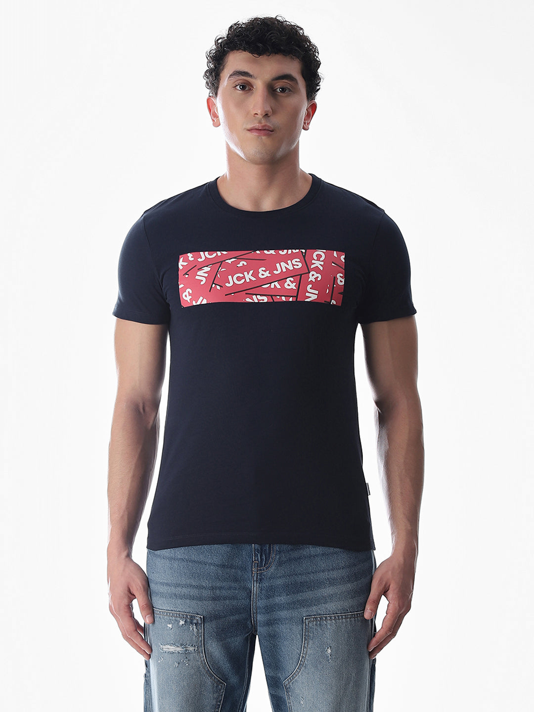 Chest Print Slim Fit T-shirt - Blue
