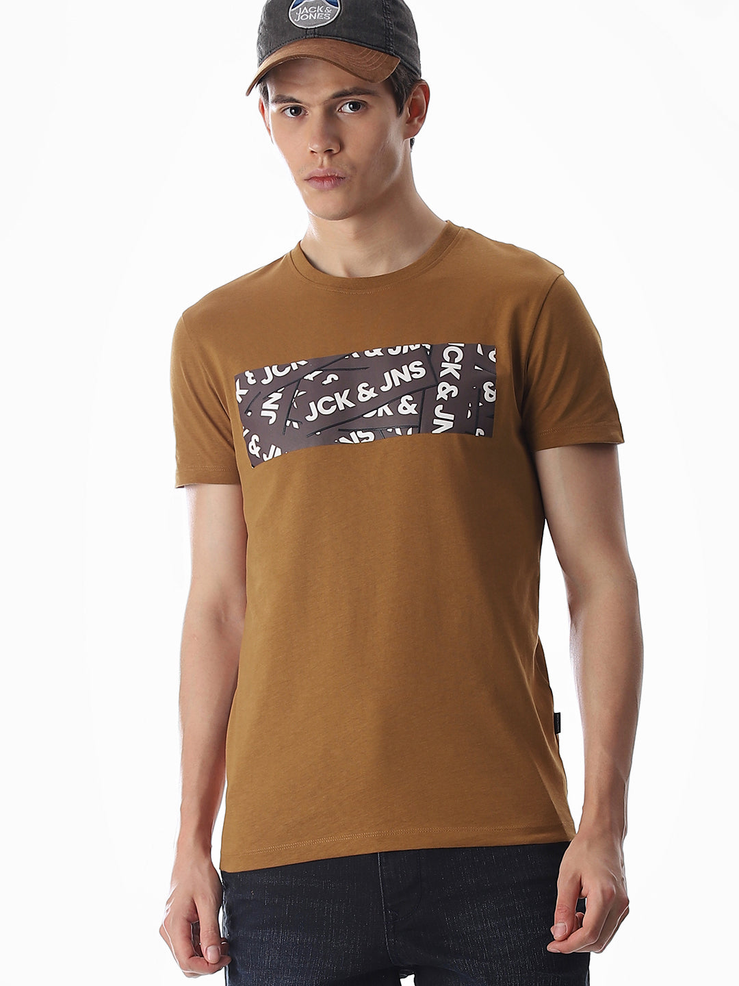 Chest Print Slim Fit T-shirt - Brown