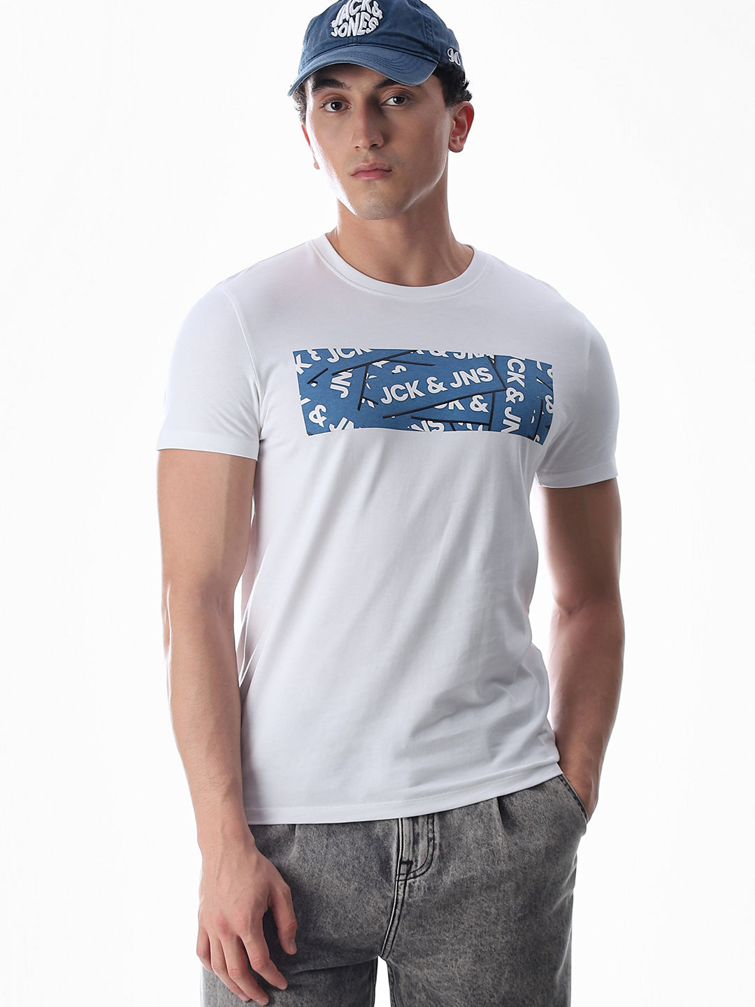 Chest Print Slim Fit T-shirt - White - S