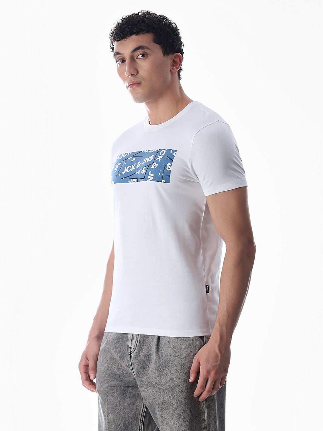 Chest Print Slim Fit T-shirt - White