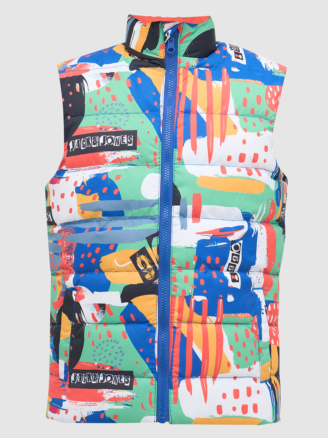 Boys Reversible Abstract Print Puffer Jacket With High Neck