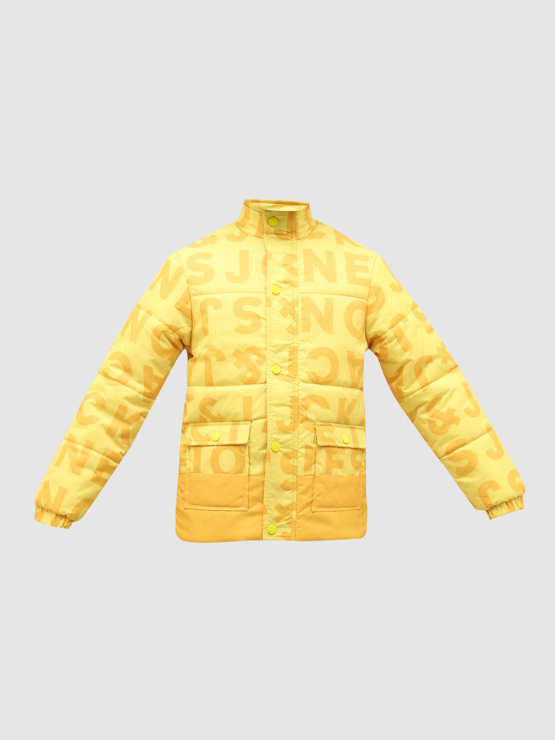 Boys Yellow Typography Puffer Jacket