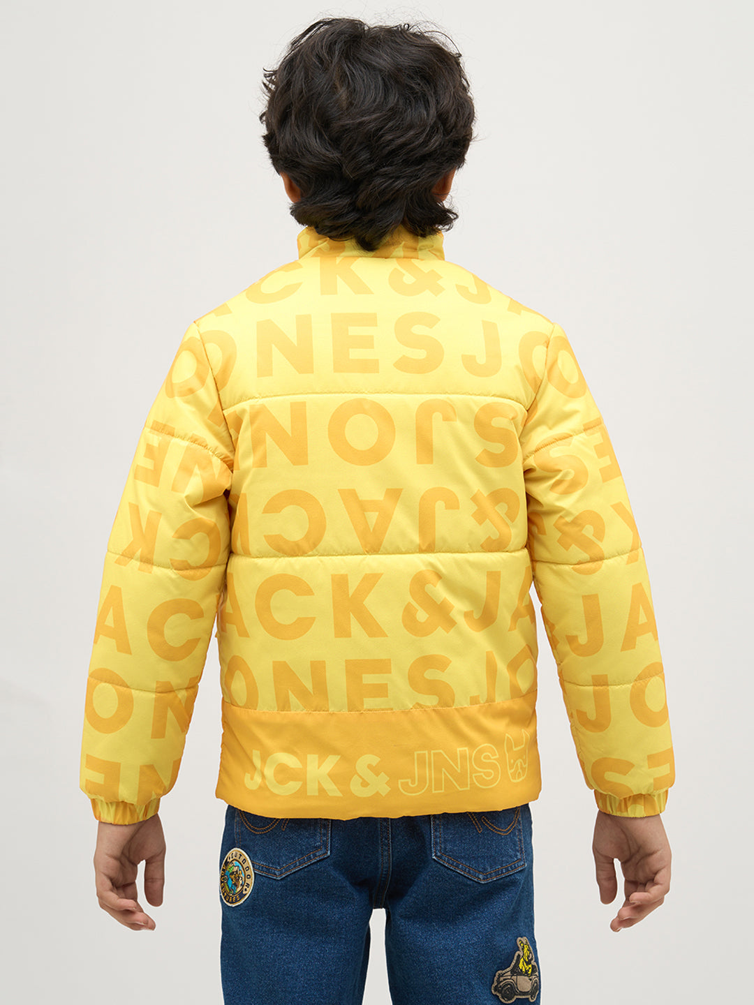 Boys Yellow Typography Puffer Jacket